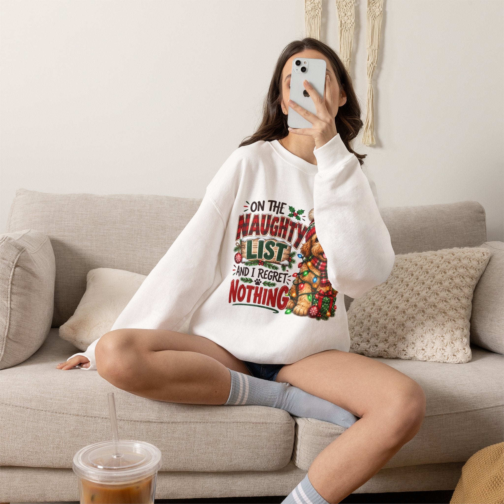On the Naughty List and I Regret Nothing Christmas Crewneck Sweatshirt
