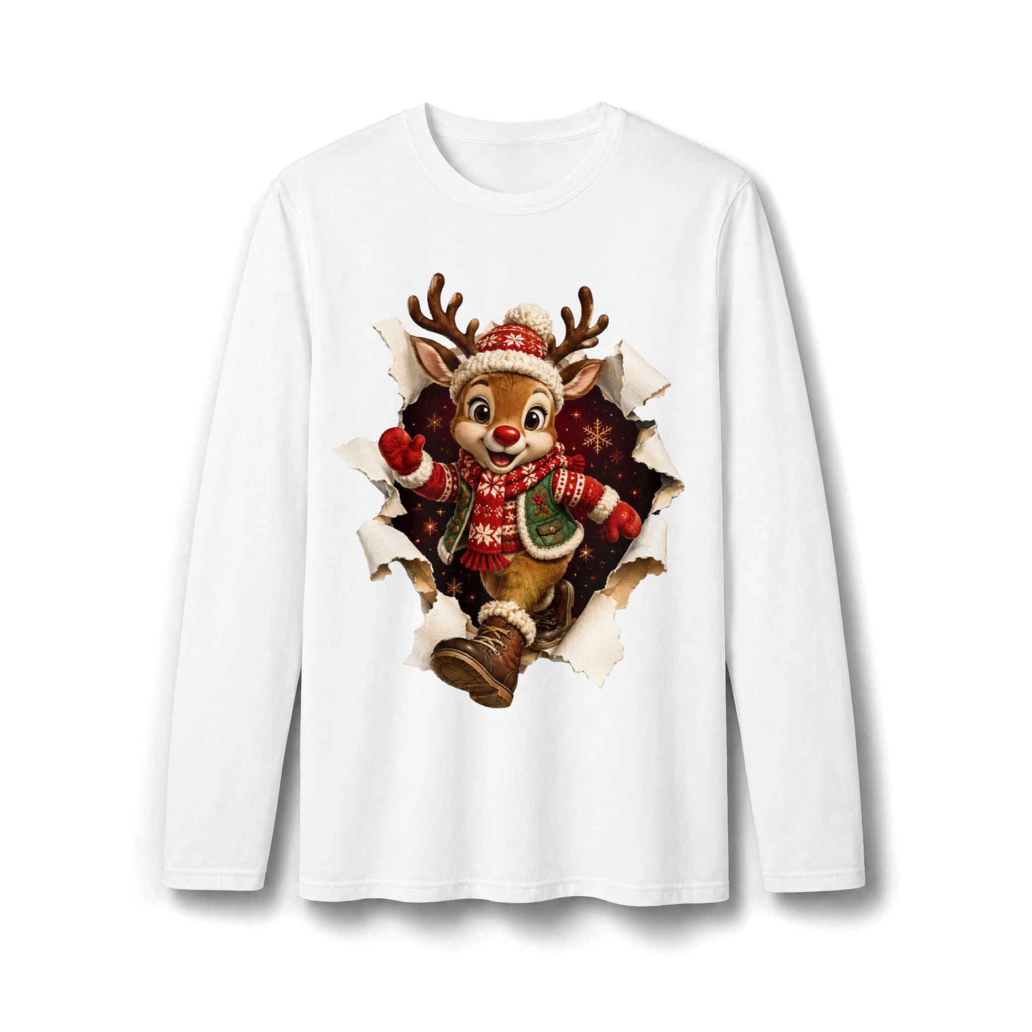 Festive Christmas Reindeer Long Sleeve T-Shirt