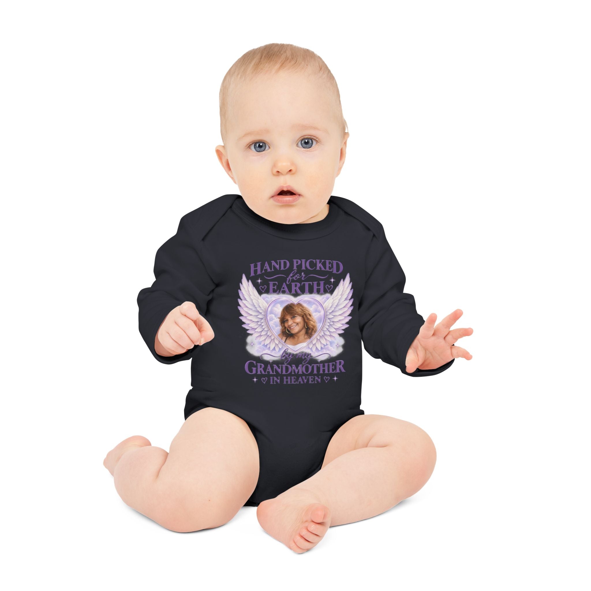 Mariah Infant Another Customized Smile Long Sleeve Bodysuit "Handpicked for Earth by My Grandma in Heaven" – Memorial Baby Onesie