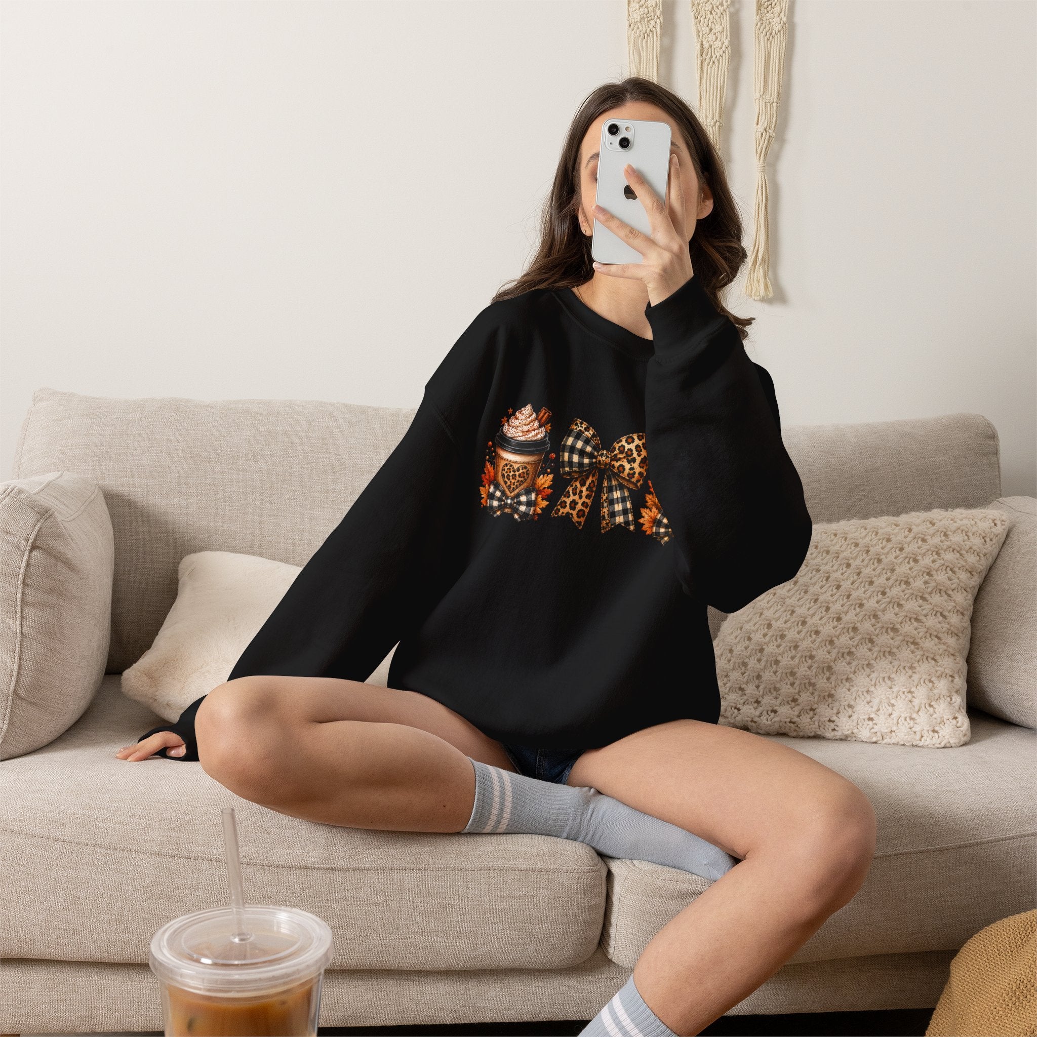 Festive Leopard Bow Christmas Crewneck Sweatshirt
