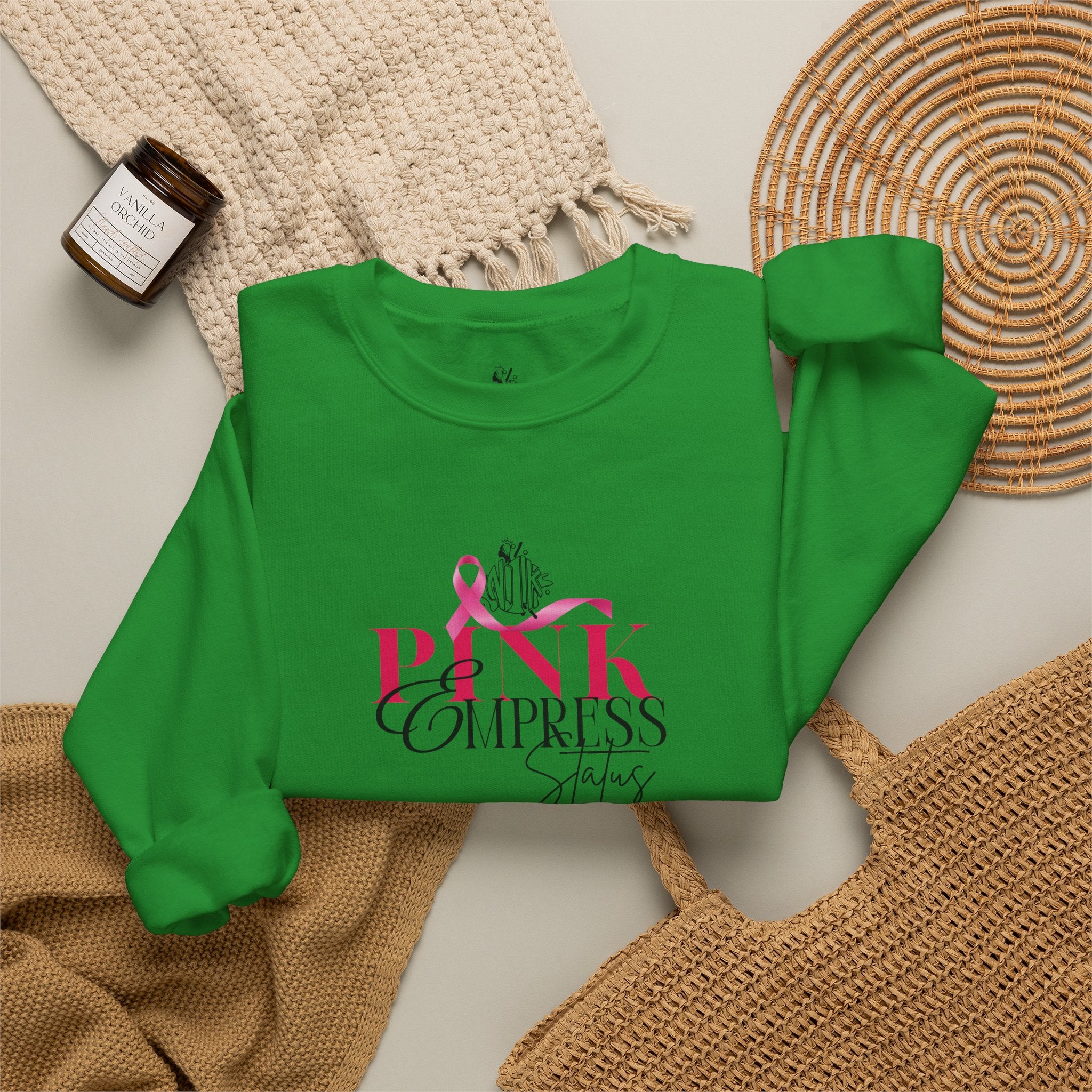 N1K Pink Empress Status Cancer Awareness Crewneck Sweatshirt - Pink Ribbon "PINK" Design