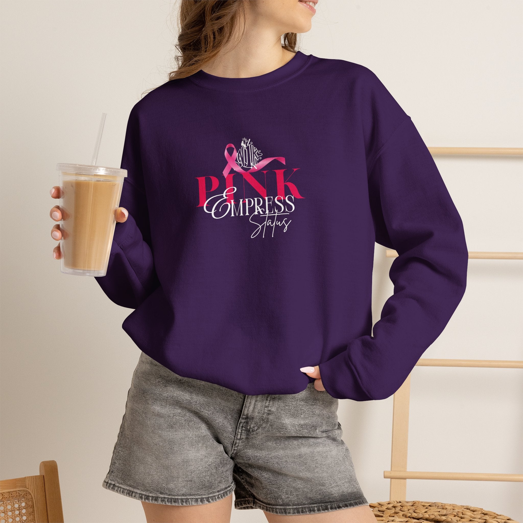 N1K Pink Empress Status Cancer Awareness Crewneck Sweatshirt - Pink Ribbon "PINK" Design