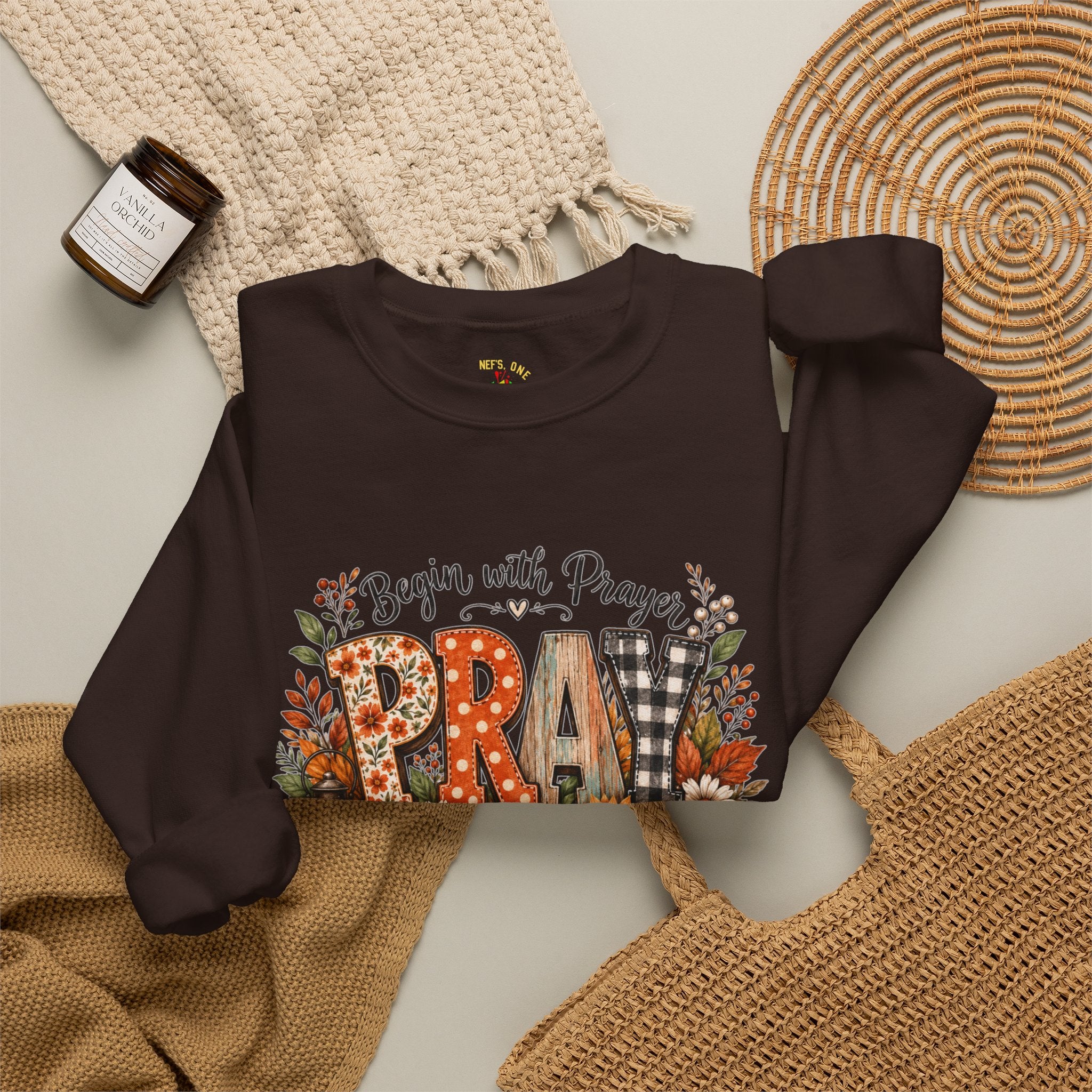 Begin with Prayer Sweatshirt – Floral Christian Faith Crewneck