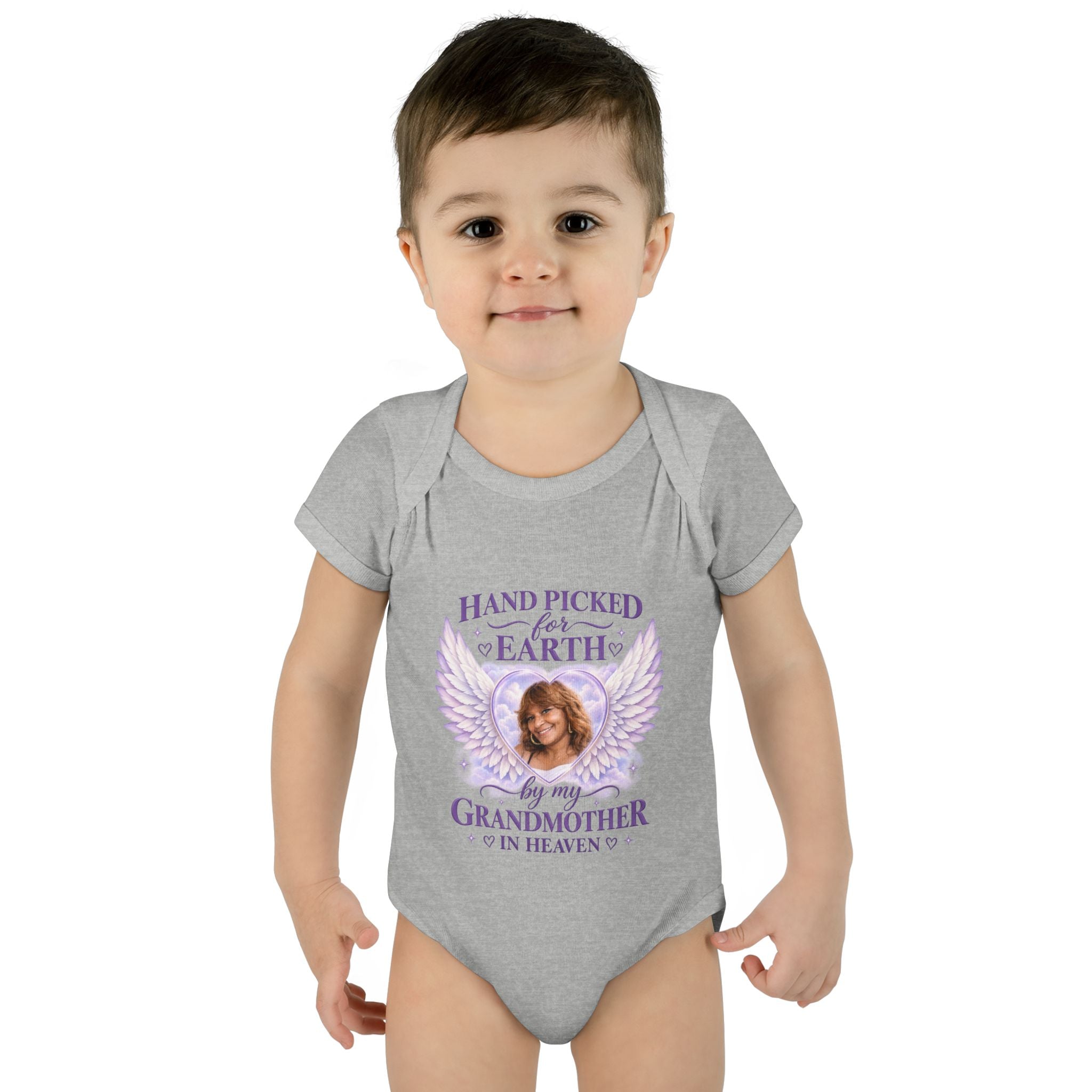 Mariah Infant Another Customized Smile Bodysuit "Handpicked for Earth by My Grandma in Heaven" – Memorial Baby Onesie