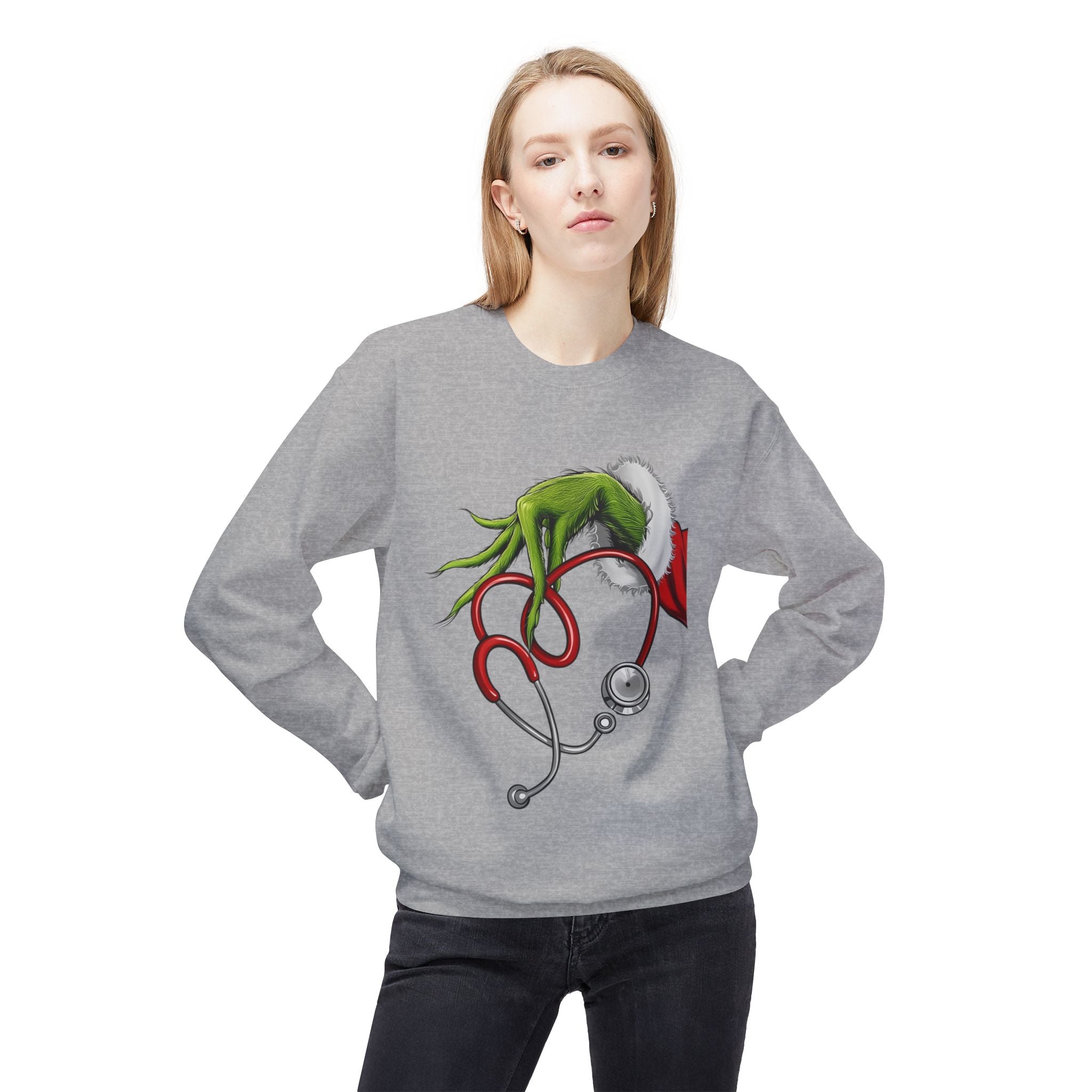 Nurse Christmas Crewneck Sweatshirt — Stethoscope Heart Holiday SweatsSweatshirtGrinch Nurse Holiday Sweatshirt