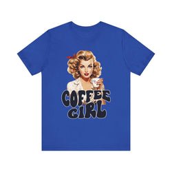 Retro Coffee drinking lady Unisex Jersey Short Sleeve Tee