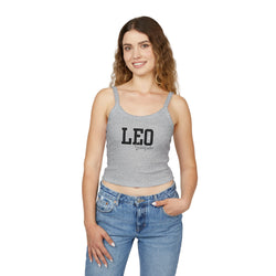 Women's Spaghetti Strap Tank Top with Leo Design, Summer Vacation Top, Zodiac Sign Apparel, Casual Wear, Gift for Astrology Lovers