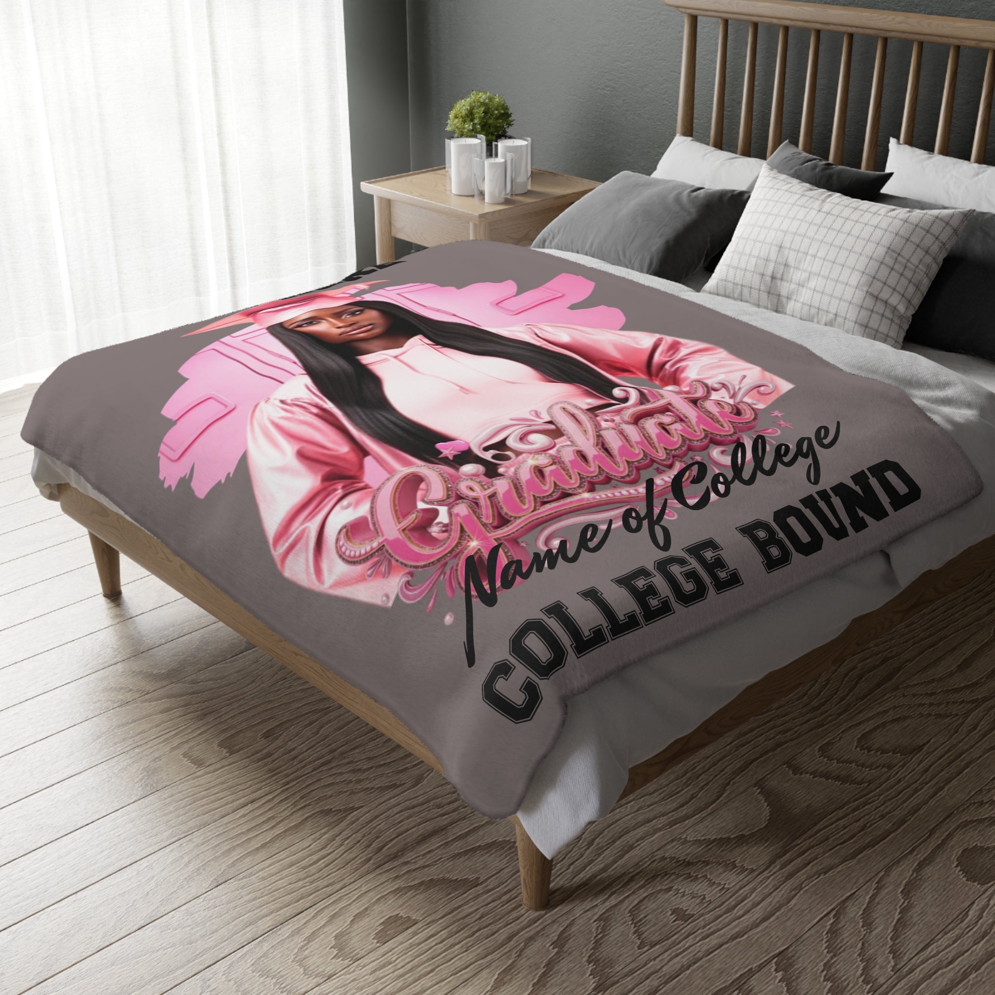 Coperta personalizzata per neo-laureato/a in partenza per il college – Aggiungi immagine, nome e design "Graduate" del college