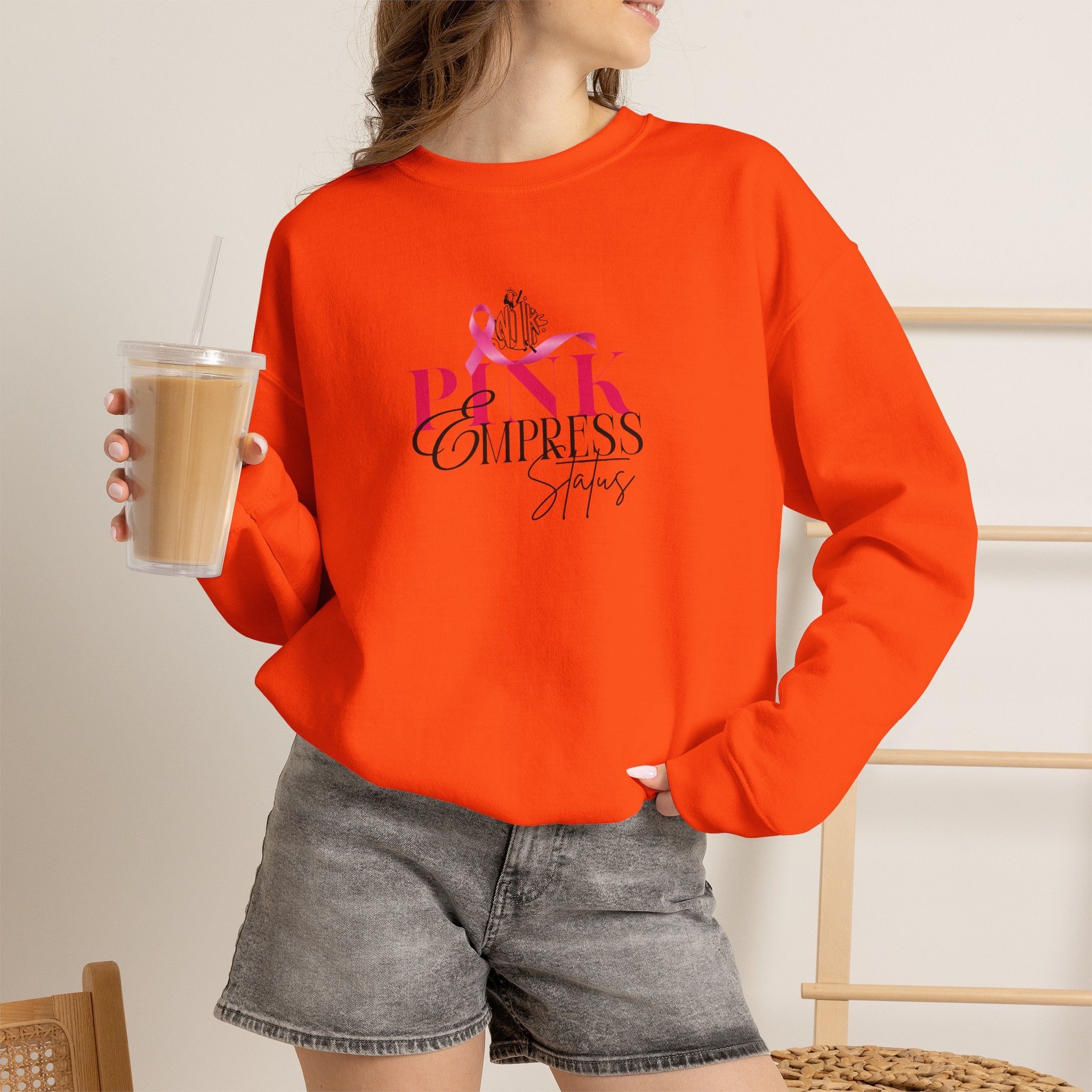 N1K Pink Empress Status Cancer Awareness Crewneck Sweatshirt - Pink Ribbon "PINK" Design