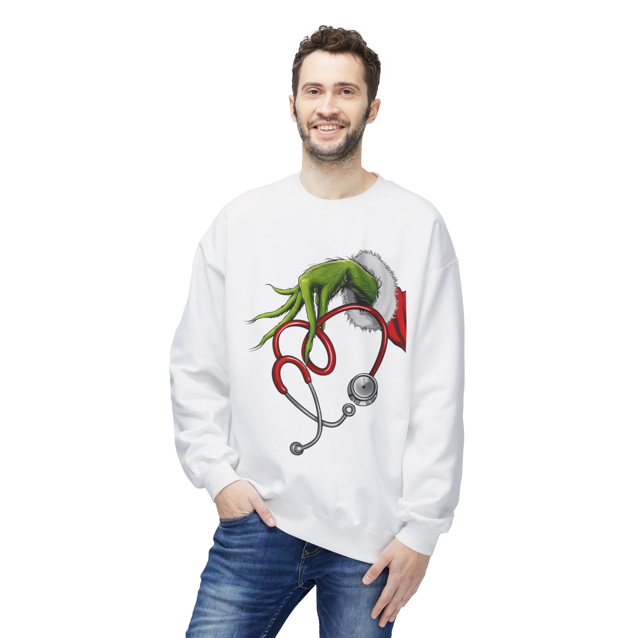 Nurse Christmas Crewneck Sweatshirt — Stethoscope Heart Holiday SweatsSweatshirtGrinch Nurse Holiday Sweatshirt