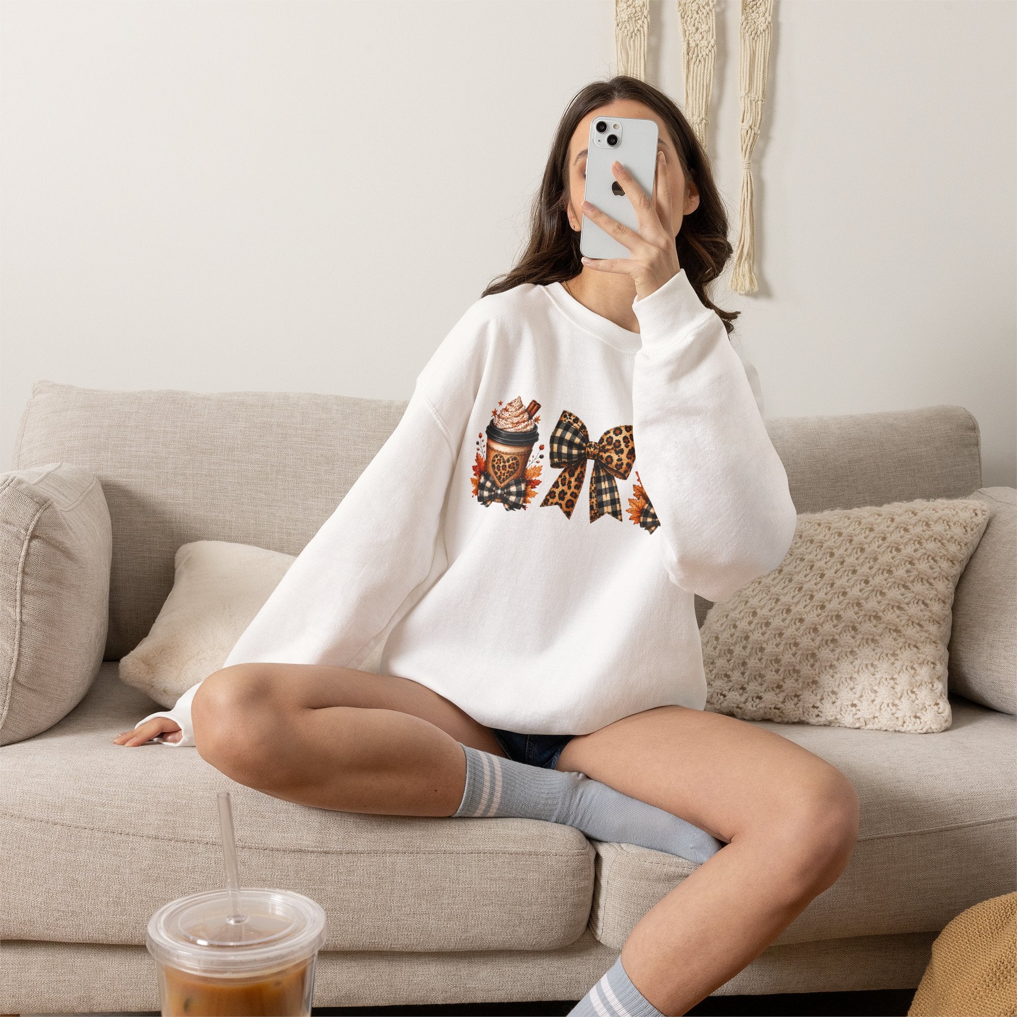 Festive Leopard Bow Christmas Crewneck Sweatshirt