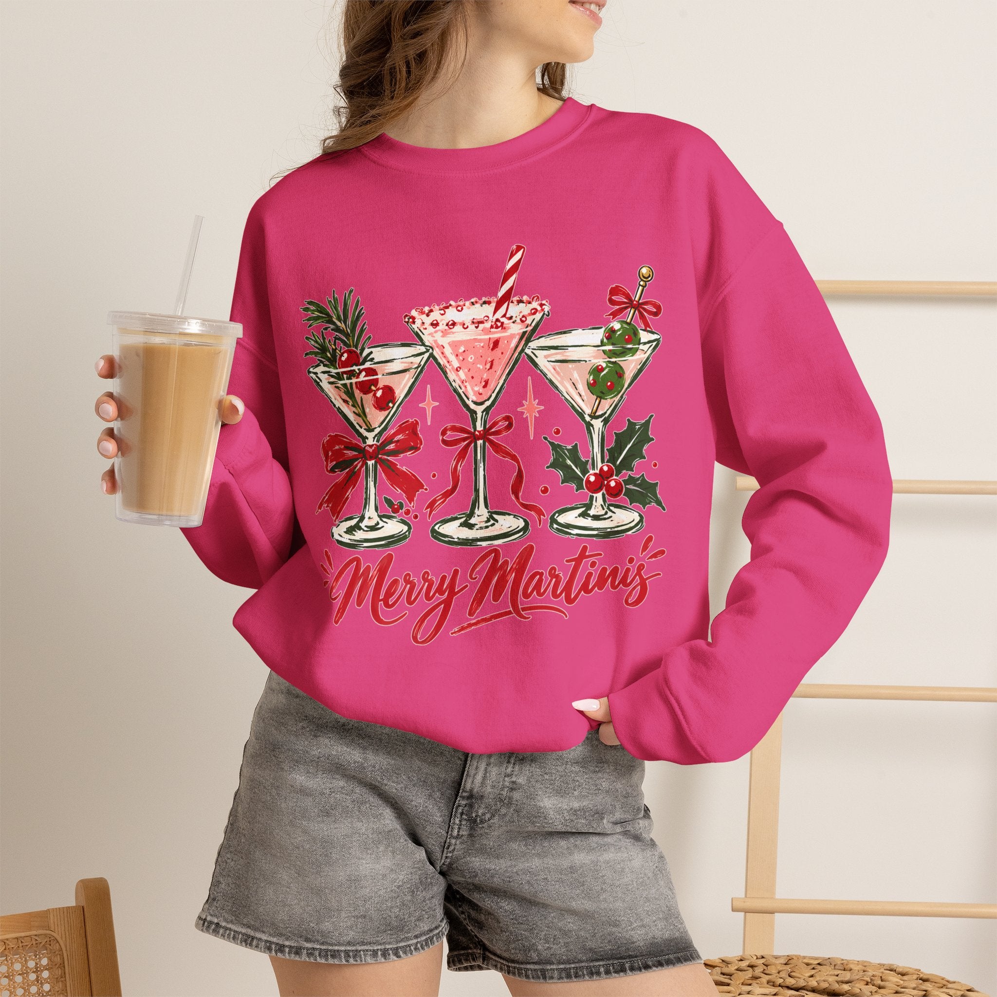 Merry Martinis Christmas Cocktail Crewneck Sweatshirt
