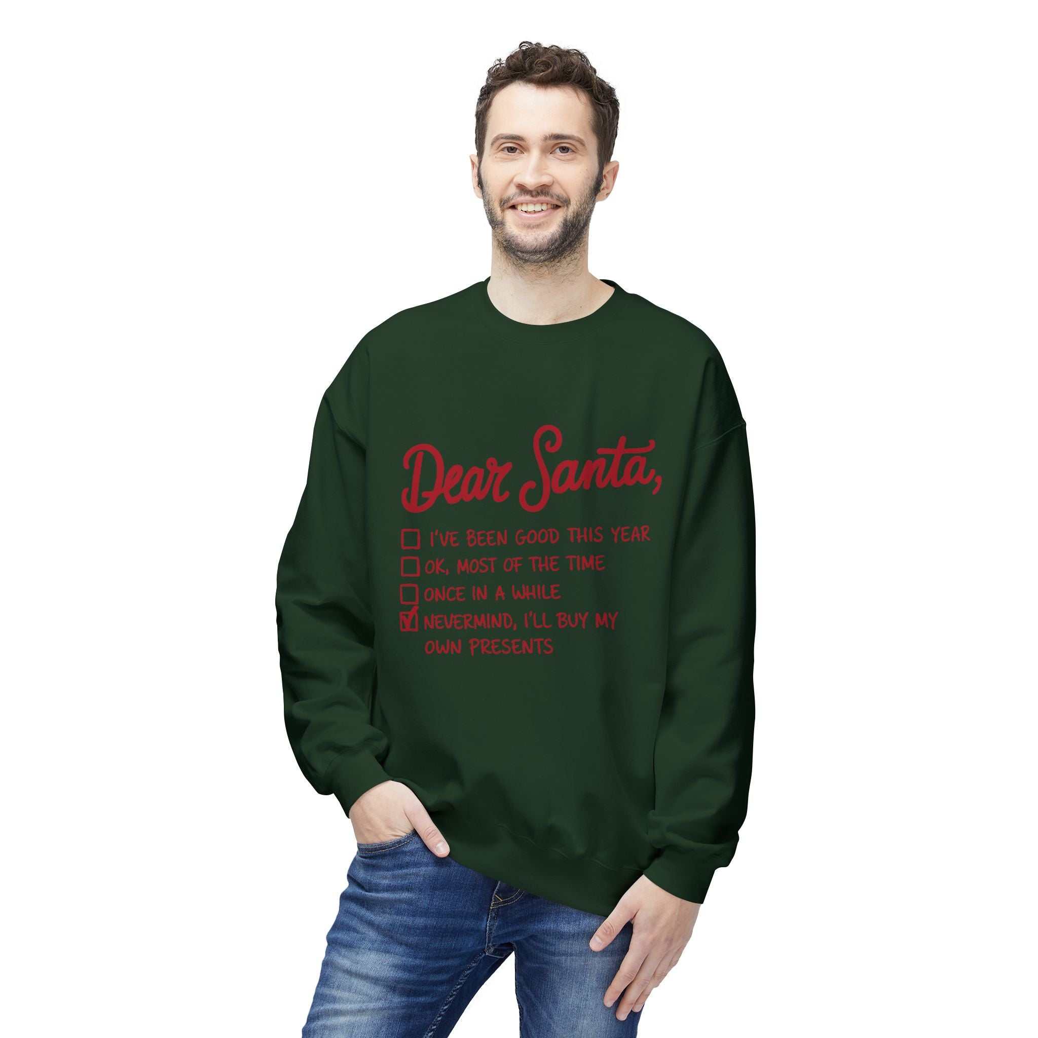 "Dear Santa" Funny Christmas Checklist Holiday Crewneck SweatshirtSweatshirtDear Santa