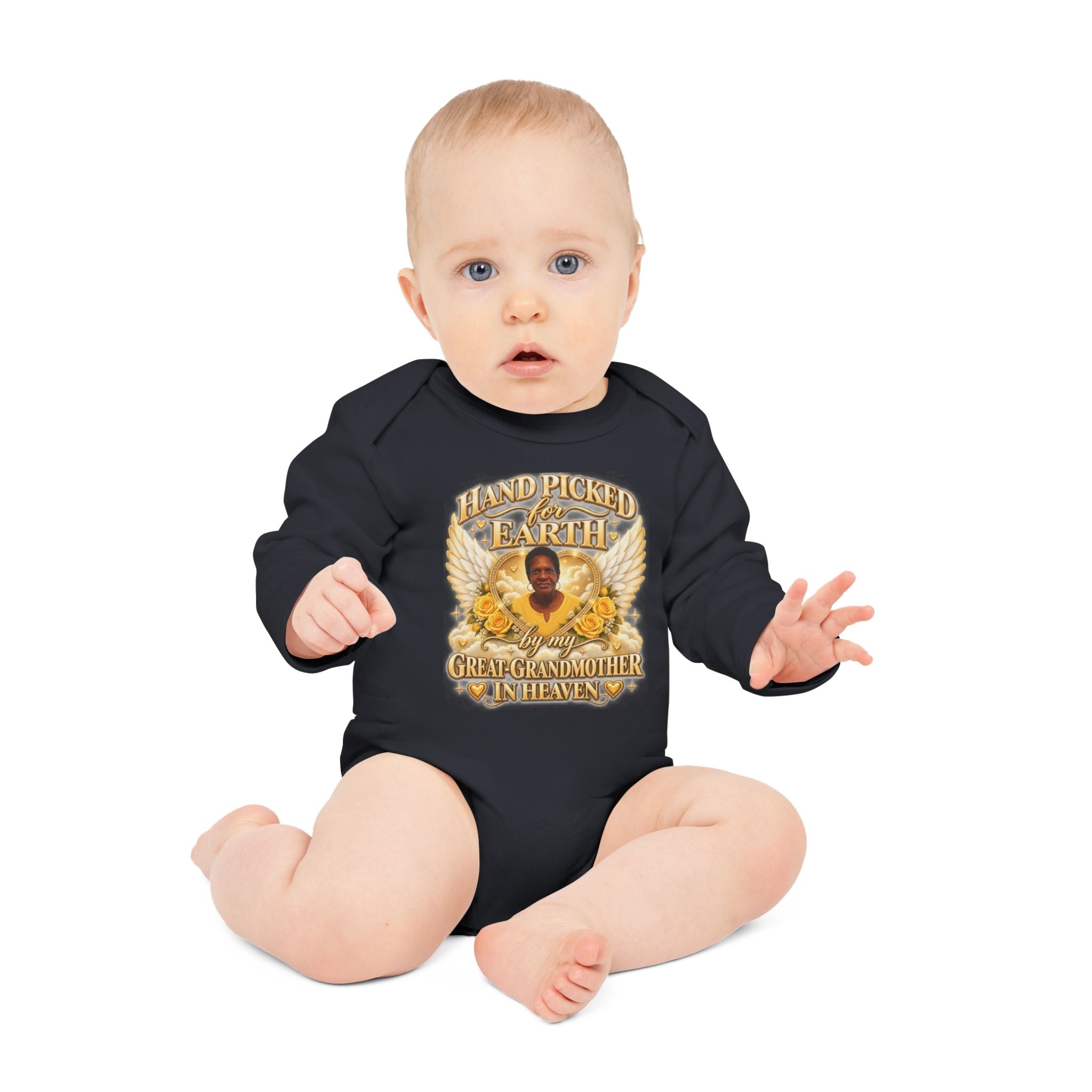 Mariah Infant Another Customized Smile 2 Long Sleeve Bodysuit "Handpicked for Earth by My Grandma in Heaven" – Memorial Baby Onesie