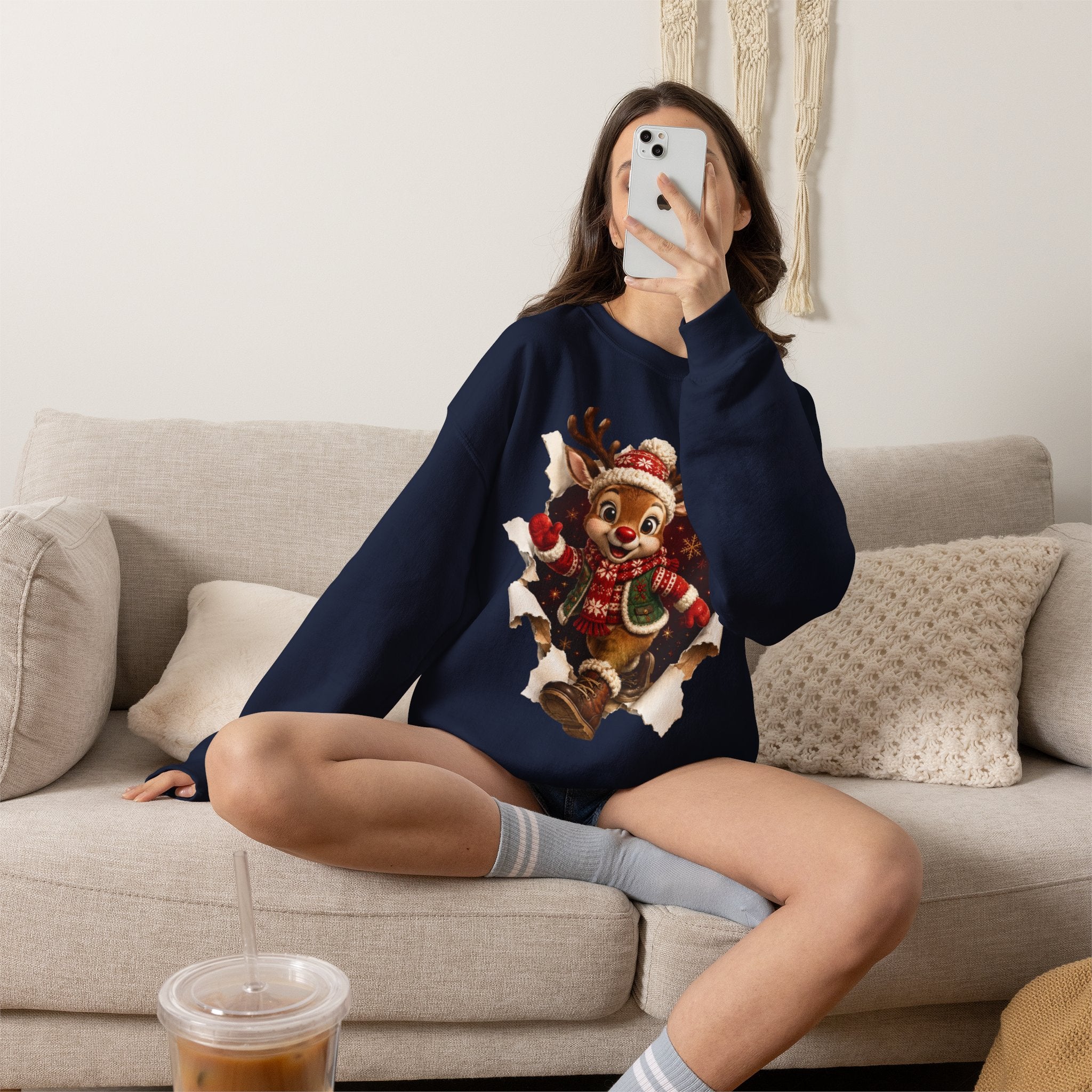 Festive Christmas Reindeer Crewneck Sweatshirt
