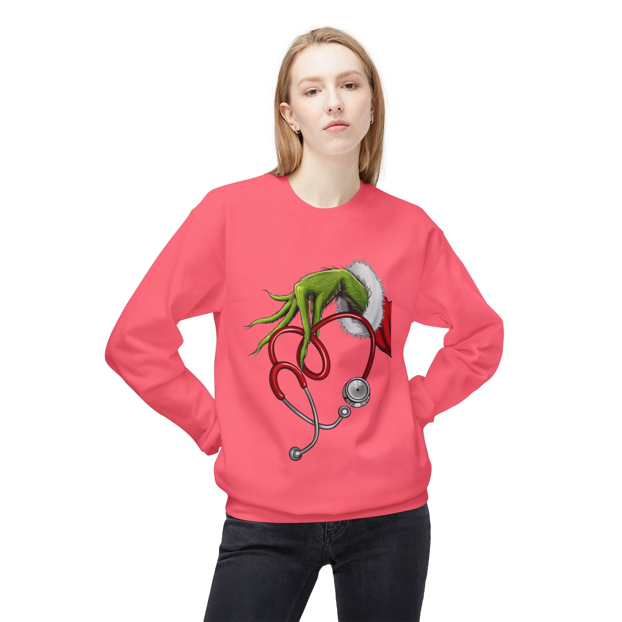 Nurse Christmas Crewneck Sweatshirt — Stethoscope Heart Holiday SweatsSweatshirtGrinch Nurse Holiday Sweatshirt