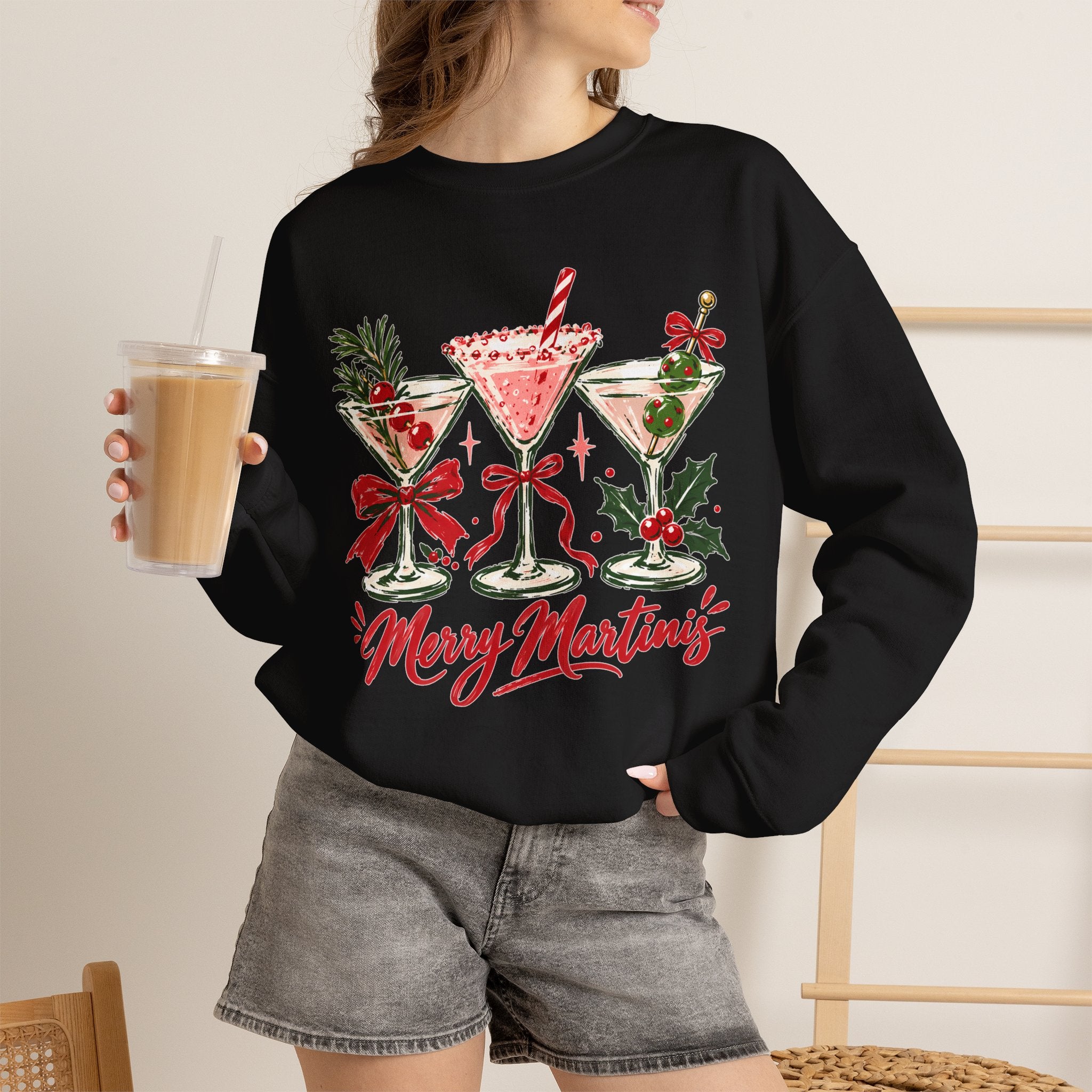 Merry Martinis Christmas Cocktail Crewneck Sweatshirt