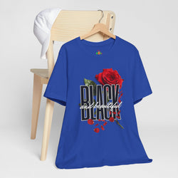 Black and Beautiful Unisex Tee, Floral Graphic Tee, Trendy T-Shirt, Gift for Her, Everyday Wear, Casual Style