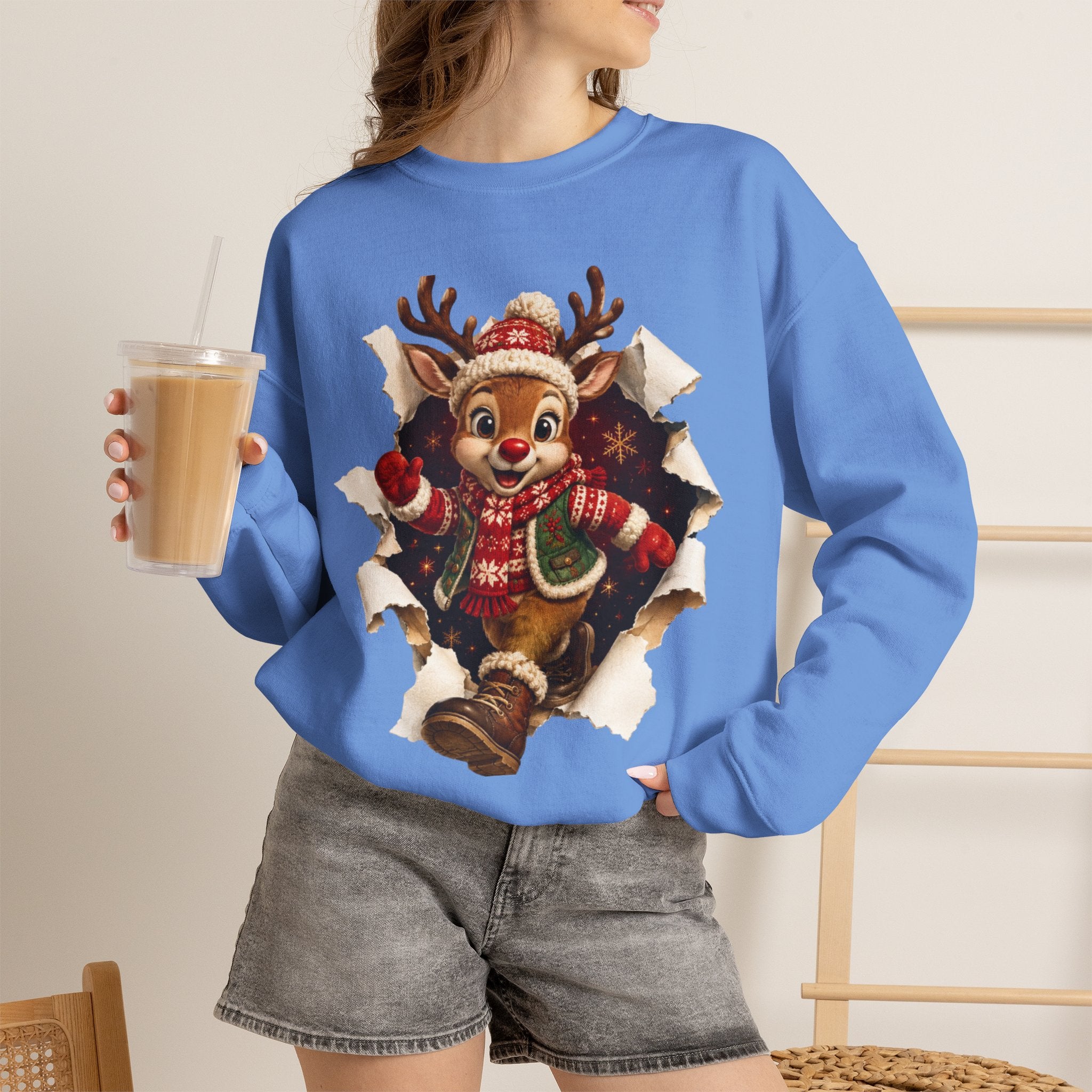 Festive Christmas Reindeer Crewneck Sweatshirt
