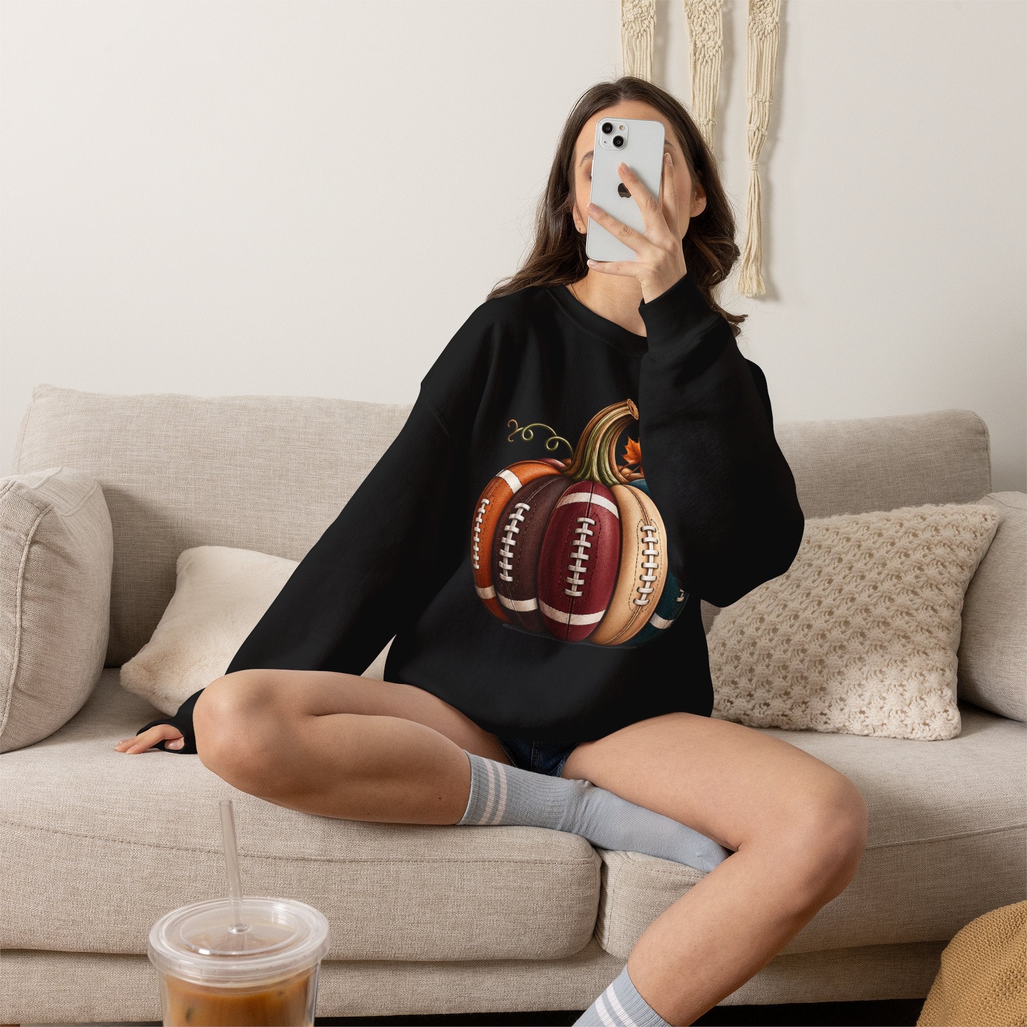 Fall Football Pumpkin Crewneck Sweatshirt