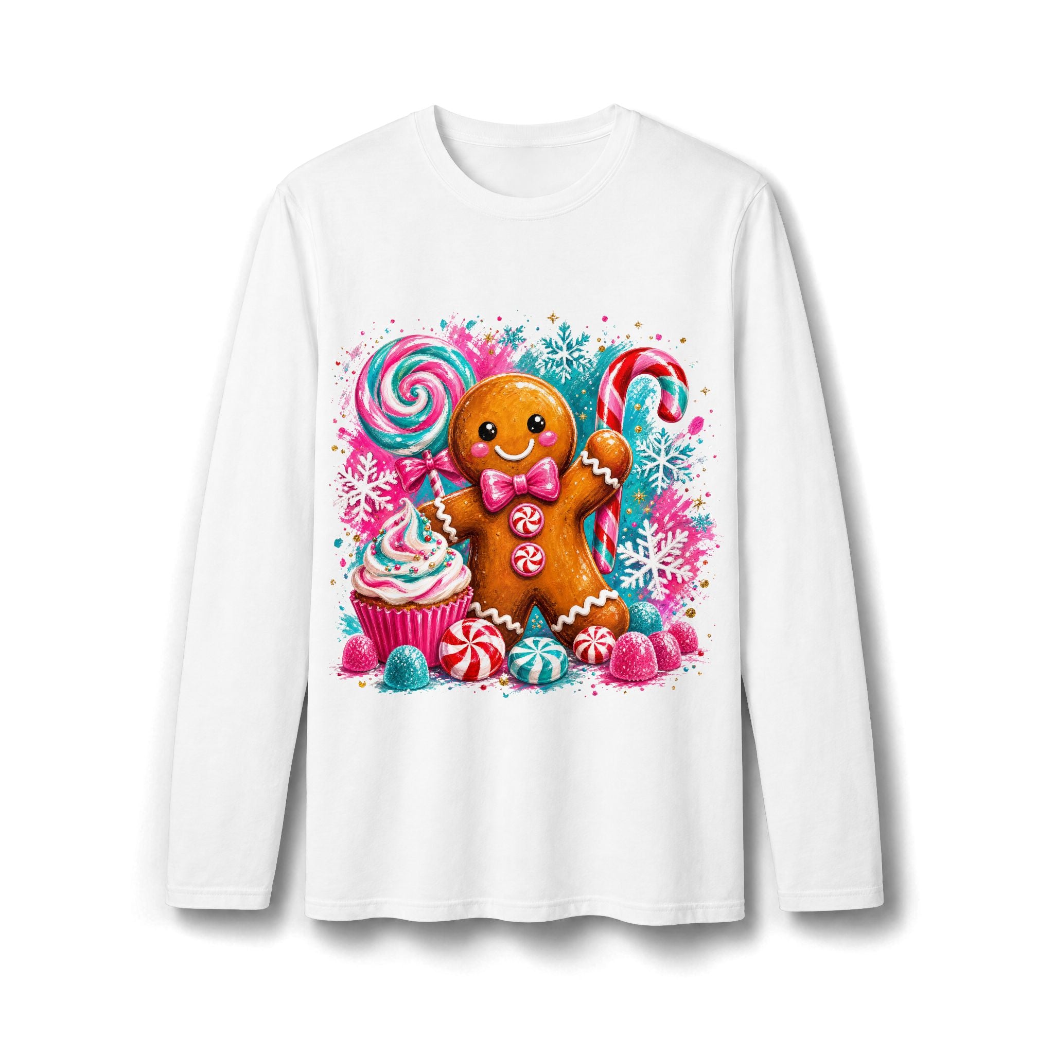Christmas Gingerbread & Reindeer Long Sleeve T-Shirt