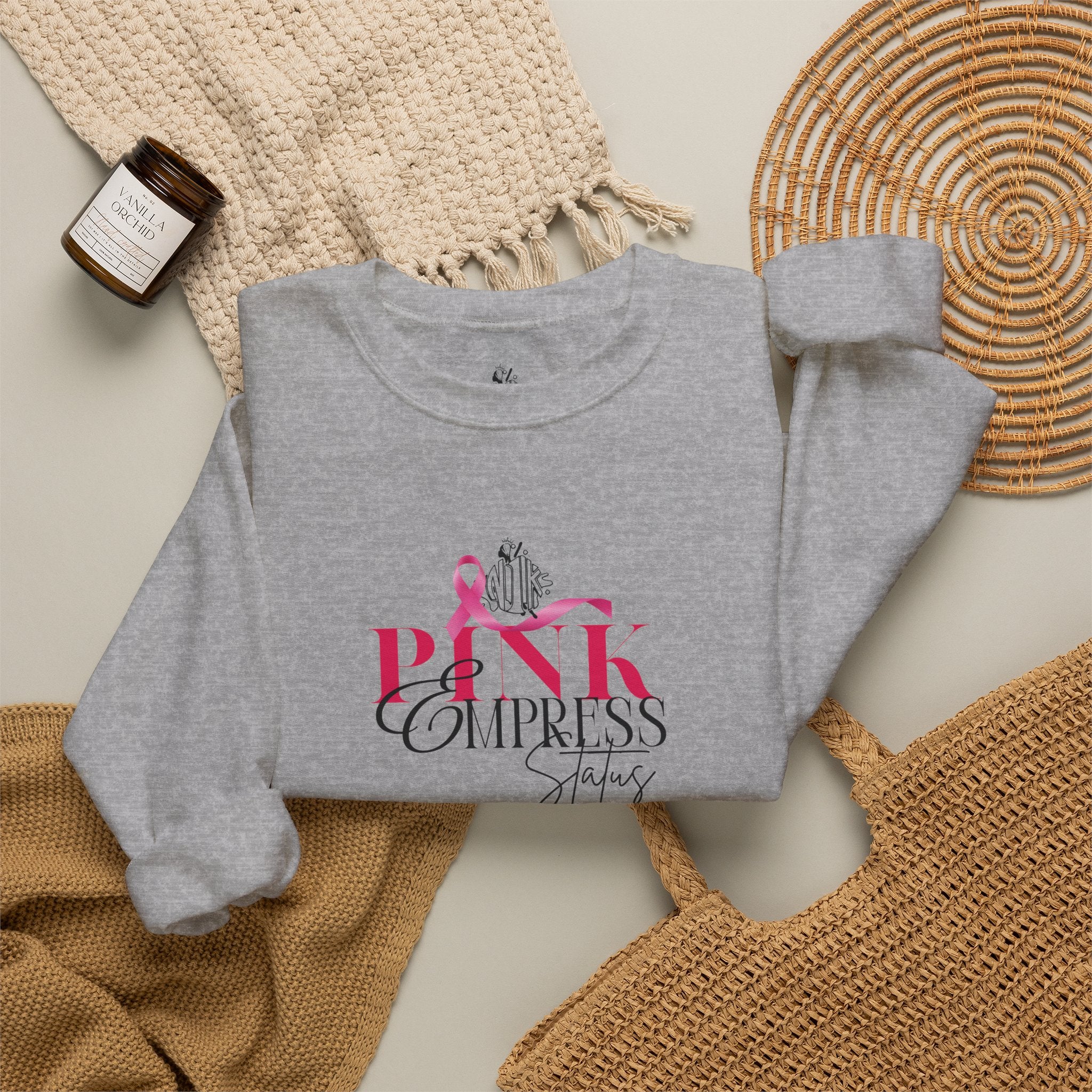 N1K Pink Empress Status Cancer Awareness Crewneck Sweatshirt - Pink Ribbon "PINK" Design