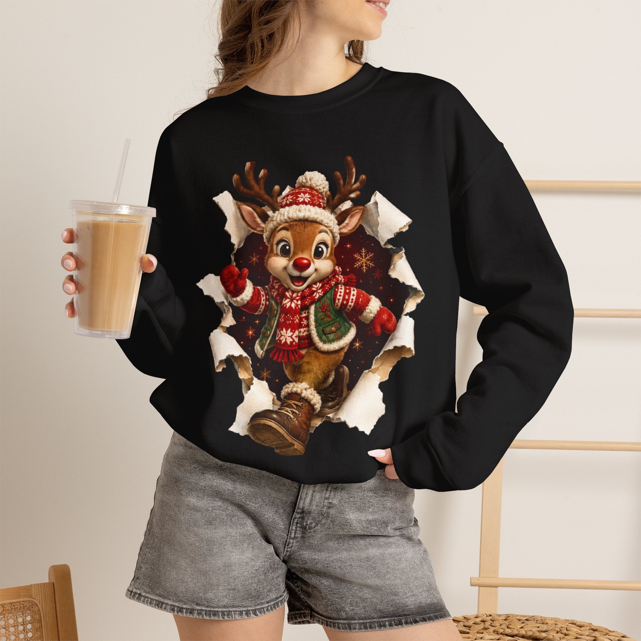 Festive Christmas Reindeer Crewneck Sweatshirt
