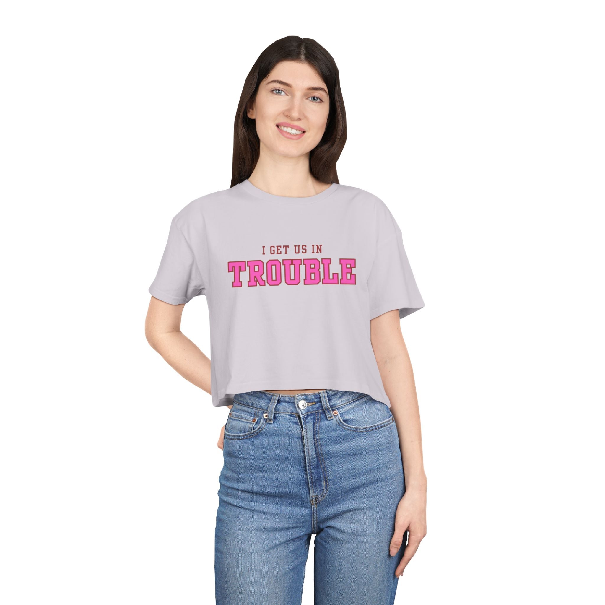 Trouble Maker Women's Crop Tee, Funny Quote Shirt, Casual Summer Top, Gift for Her, Trendy Graphic Tee