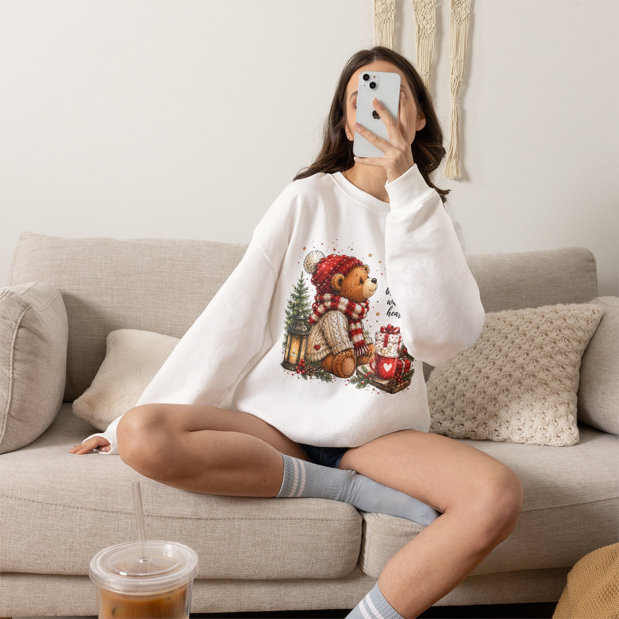 Christmas Bear Crewneck Sweatshirt – Cozy Holiday Teddy Bear Design