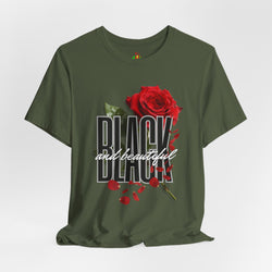 Black and Beautiful Unisex Tee, Floral Graphic Tee, Trendy T-Shirt, Gift for Her, Everyday Wear, Casual Style