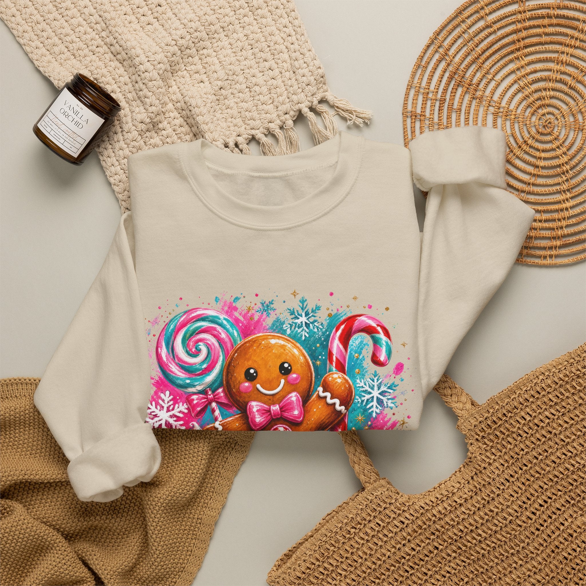 Christmas Gingerbread & Reindeer Crewneck Sweatshirt