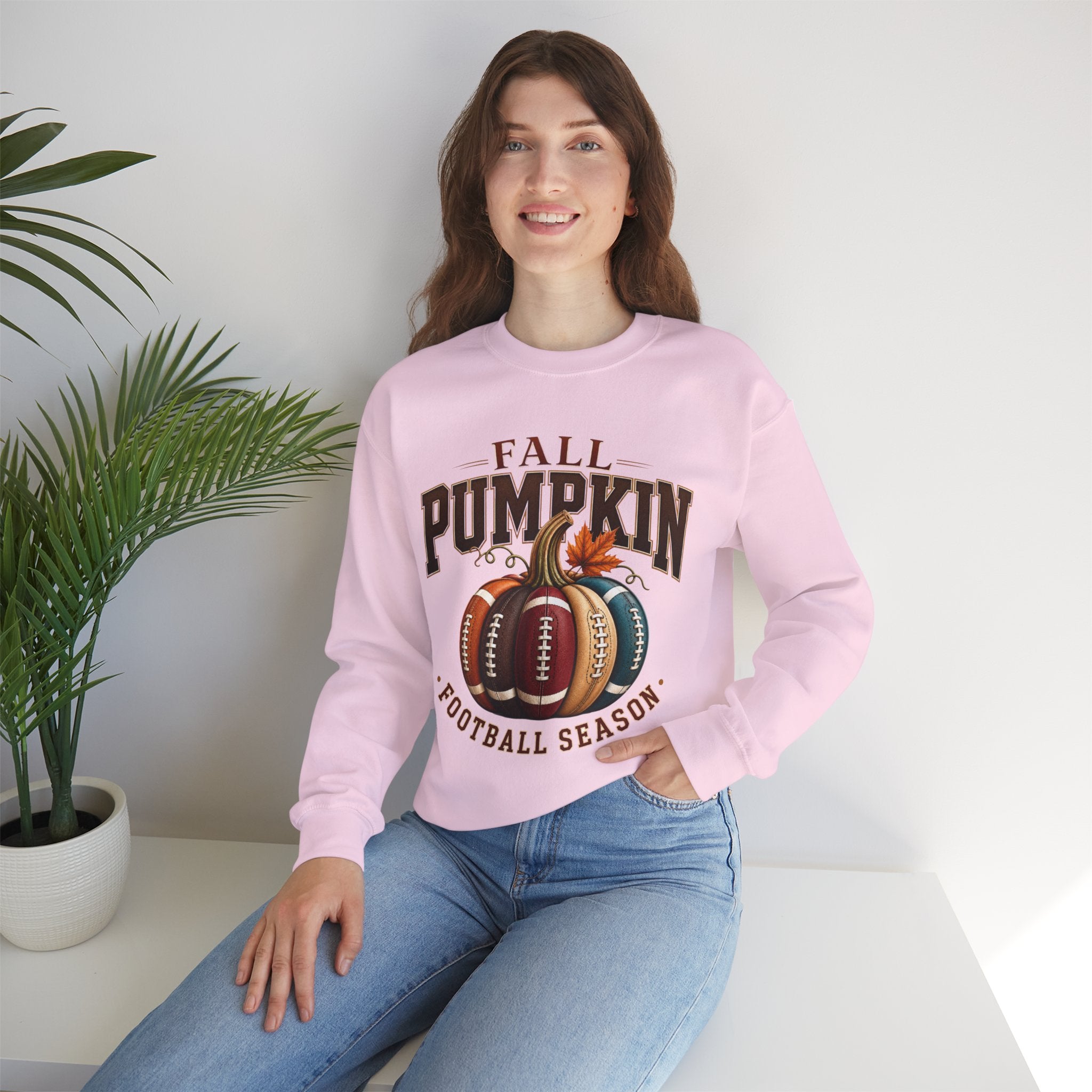 Fall Pumpkin Football Season Crewneck Sweatshirt