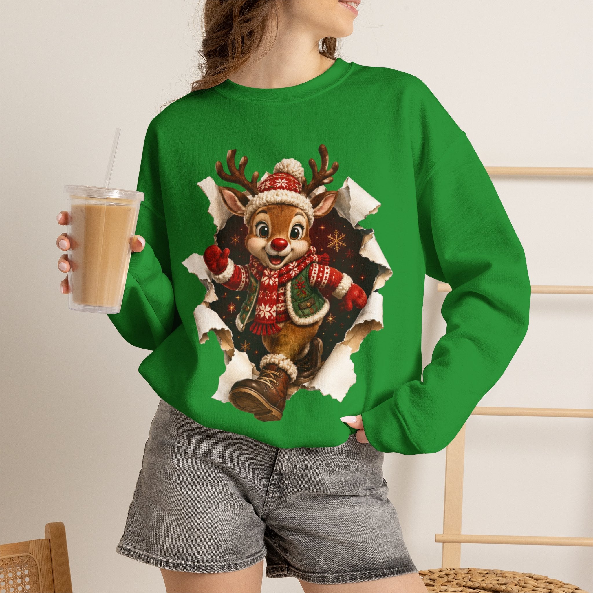 Festive Christmas Reindeer Crewneck Sweatshirt