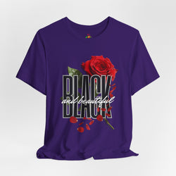 Black and Beautiful Unisex Tee, Floral Graphic Tee, Trendy T-Shirt, Gift for Her, Everyday Wear, Casual Style