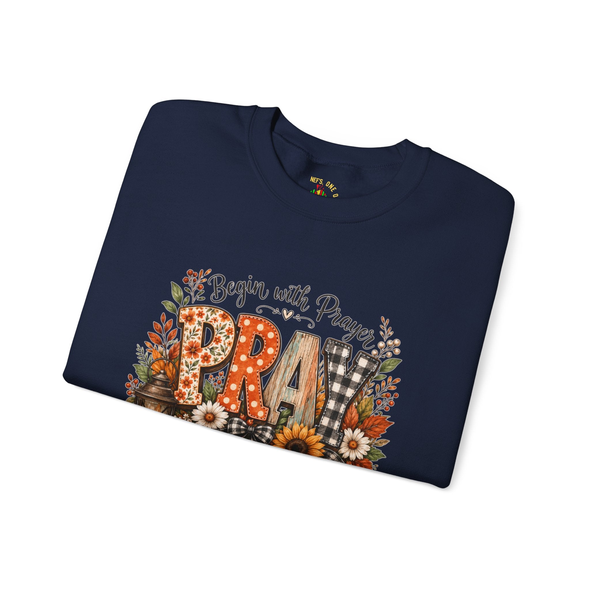 Begin with Prayer Sweatshirt – Floral Christian Faith Crewneck
