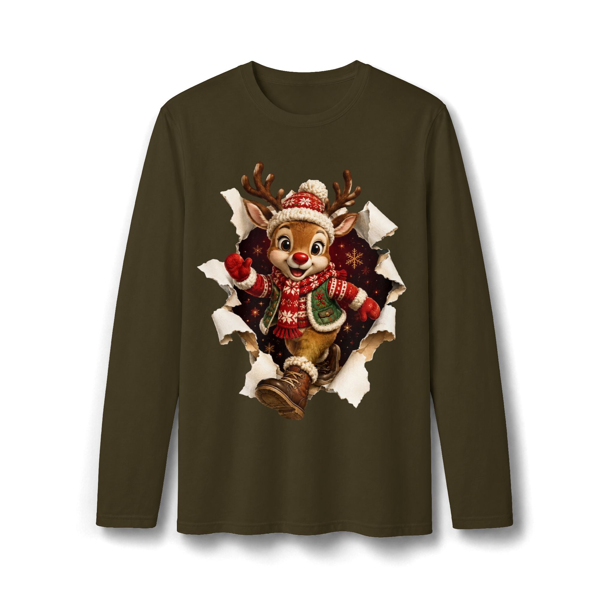 Festive Christmas Reindeer Long Sleeve T-Shirt