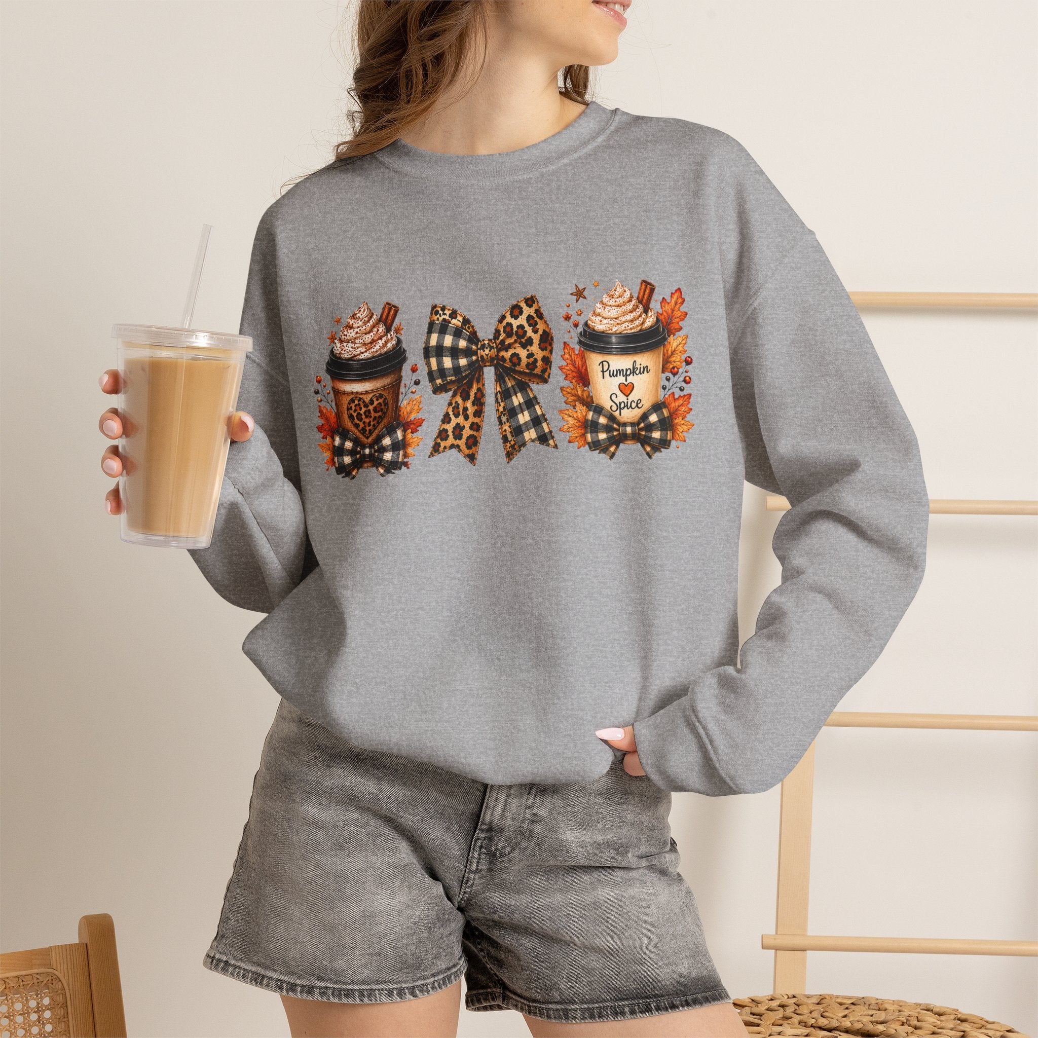 Festive Leopard Bow Christmas Crewneck Sweatshirt