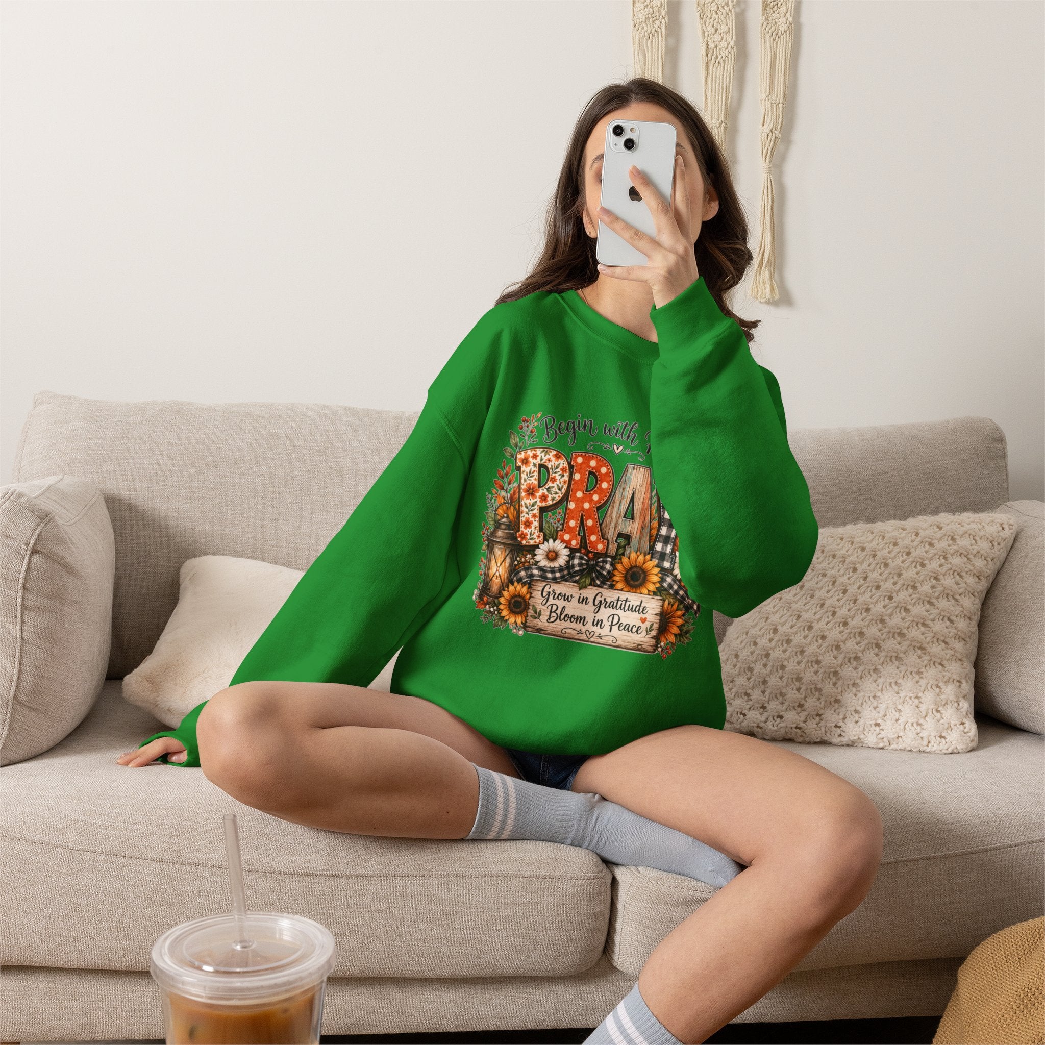 Begin with Prayer Sweatshirt – Floral Christian Faith Crewneck