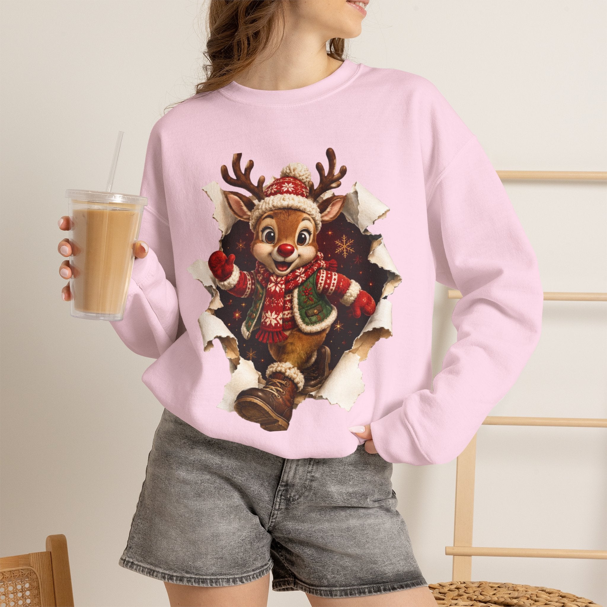 Festive Christmas Reindeer Crewneck Sweatshirt
