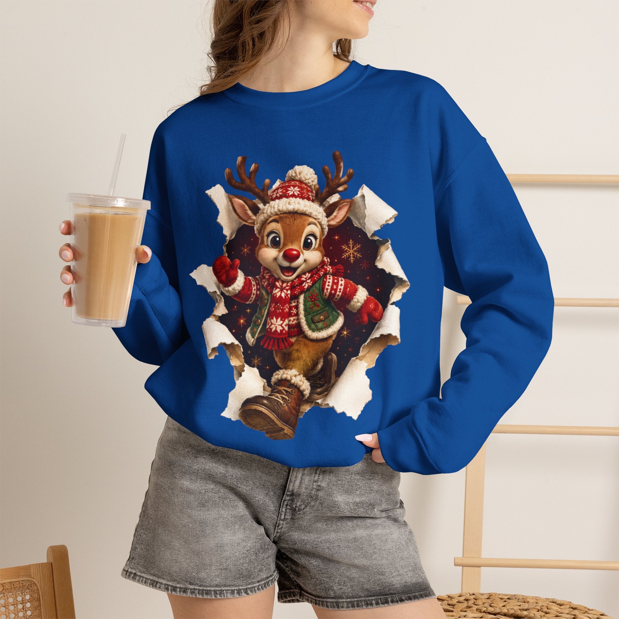 Festive Christmas Reindeer Crewneck Sweatshirt