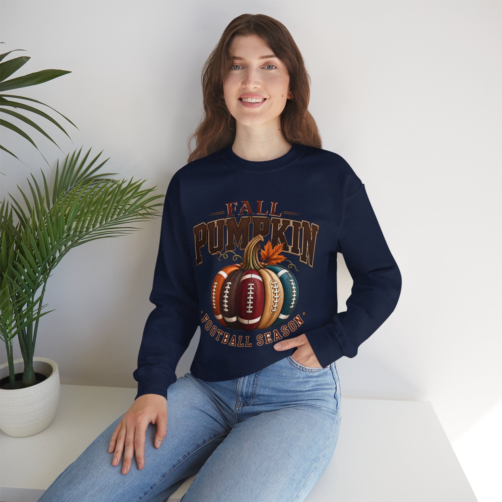 Fall Pumpkin Football Season Crewneck Sweatshirt