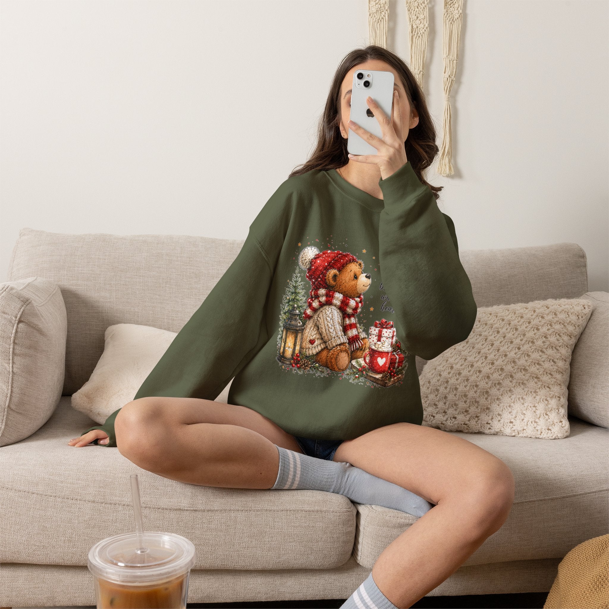 Christmas Bear Crewneck Sweatshirt – Cozy Holiday Teddy Bear Design
