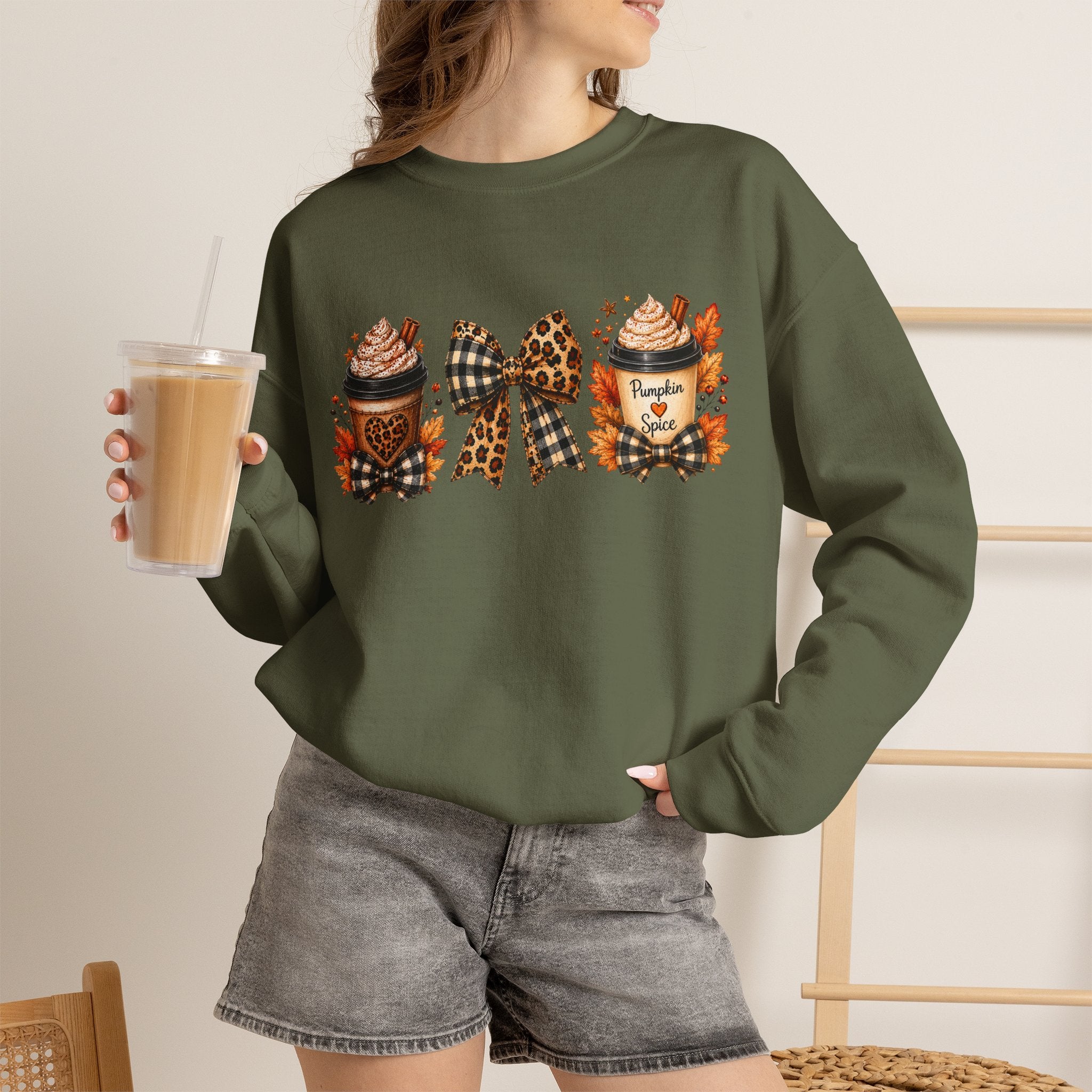 Festive Leopard Bow Christmas Crewneck Sweatshirt