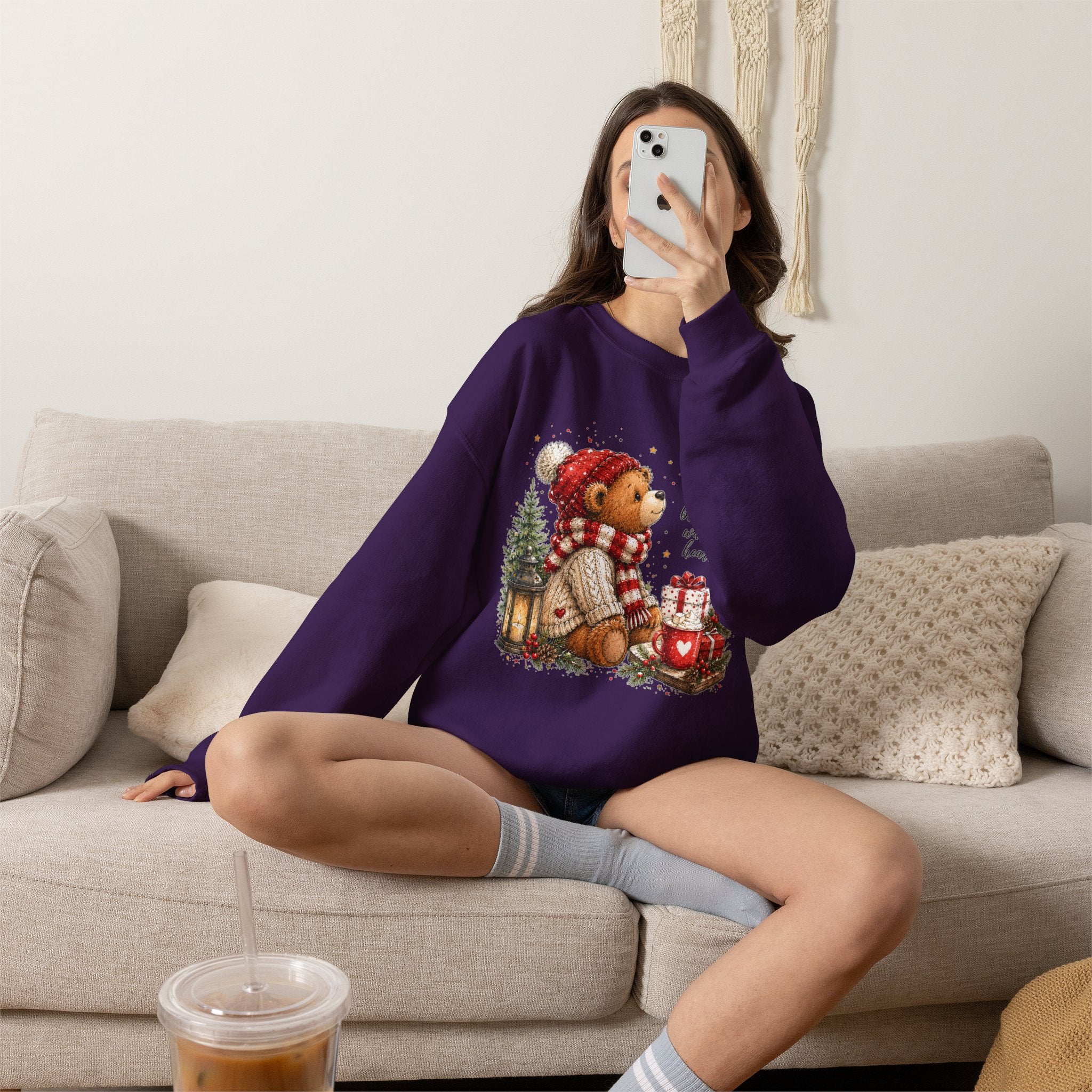 Christmas Bear Crewneck Sweatshirt – Cozy Holiday Teddy Bear Design