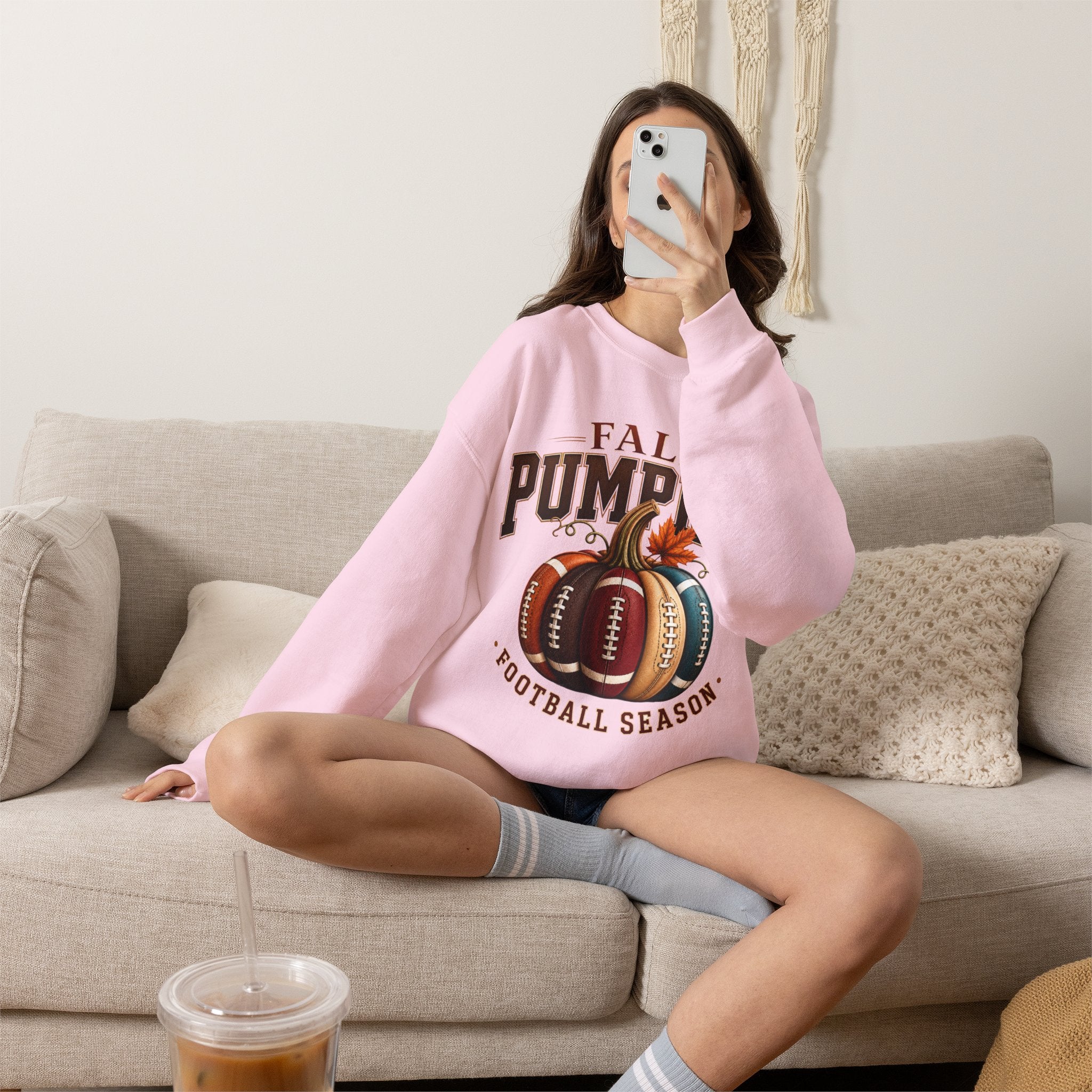 Fall Pumpkin Football Season Crewneck Sweatshirt