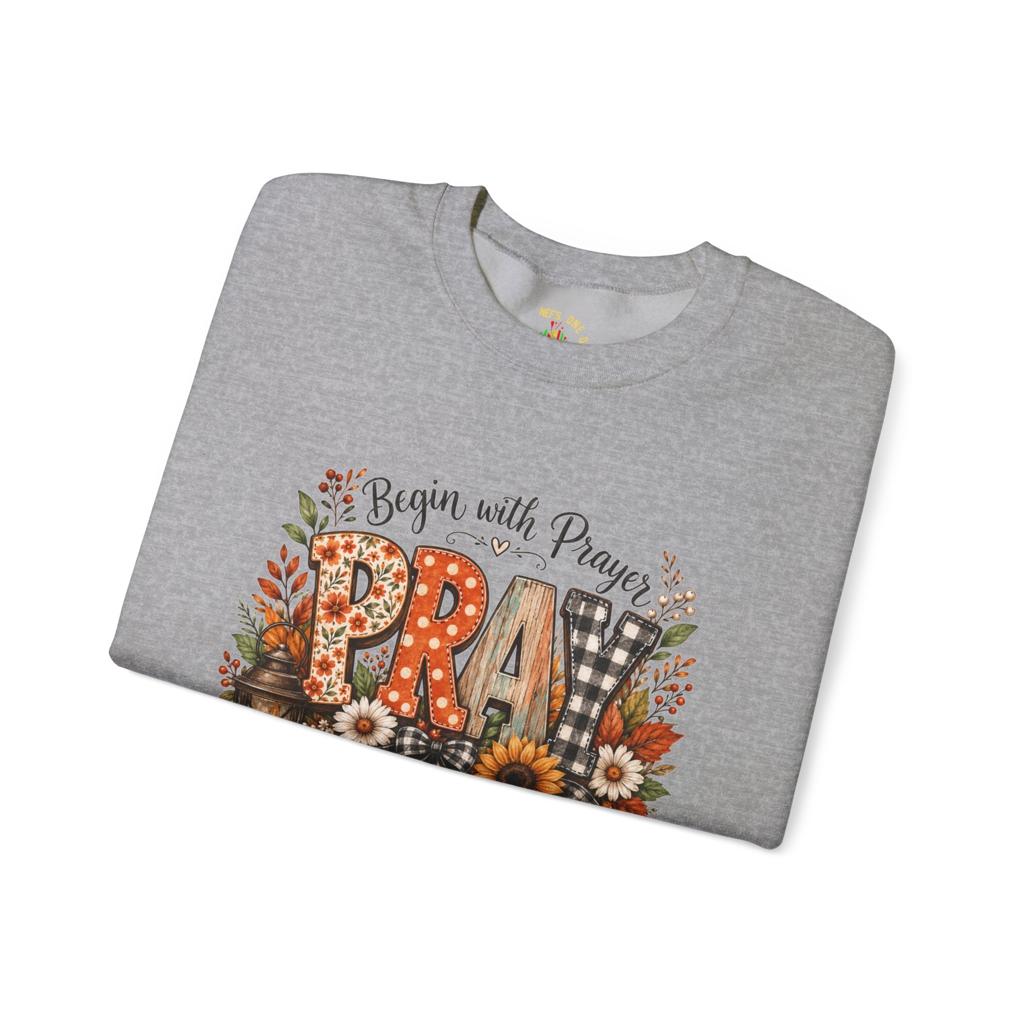 Begin with Prayer Sweatshirt – Floral Christian Faith Crewneck
