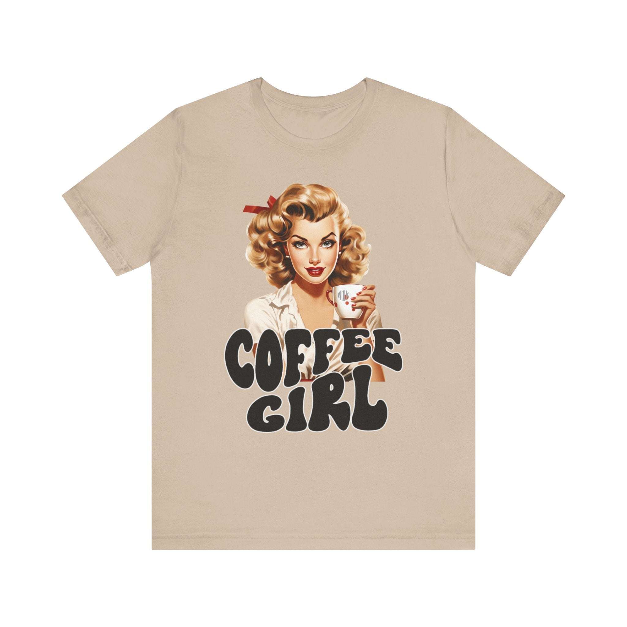 Retro Coffee drinking lady Unisex Jersey Short Sleeve Tee