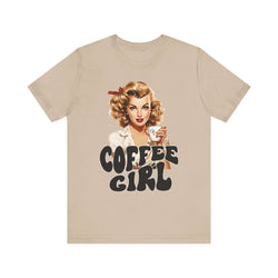Retro Coffee drinking lady Unisex Jersey Short Sleeve Tee