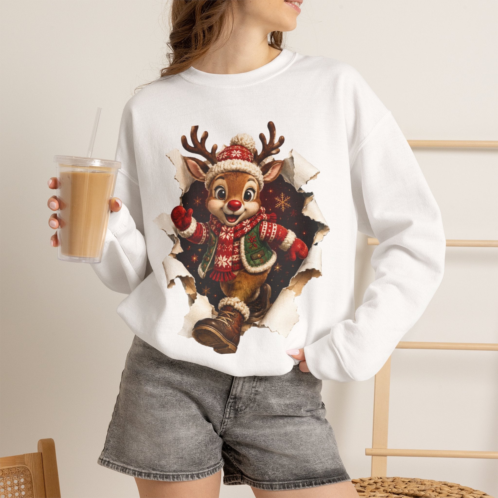 Festive Christmas Reindeer Crewneck Sweatshirt