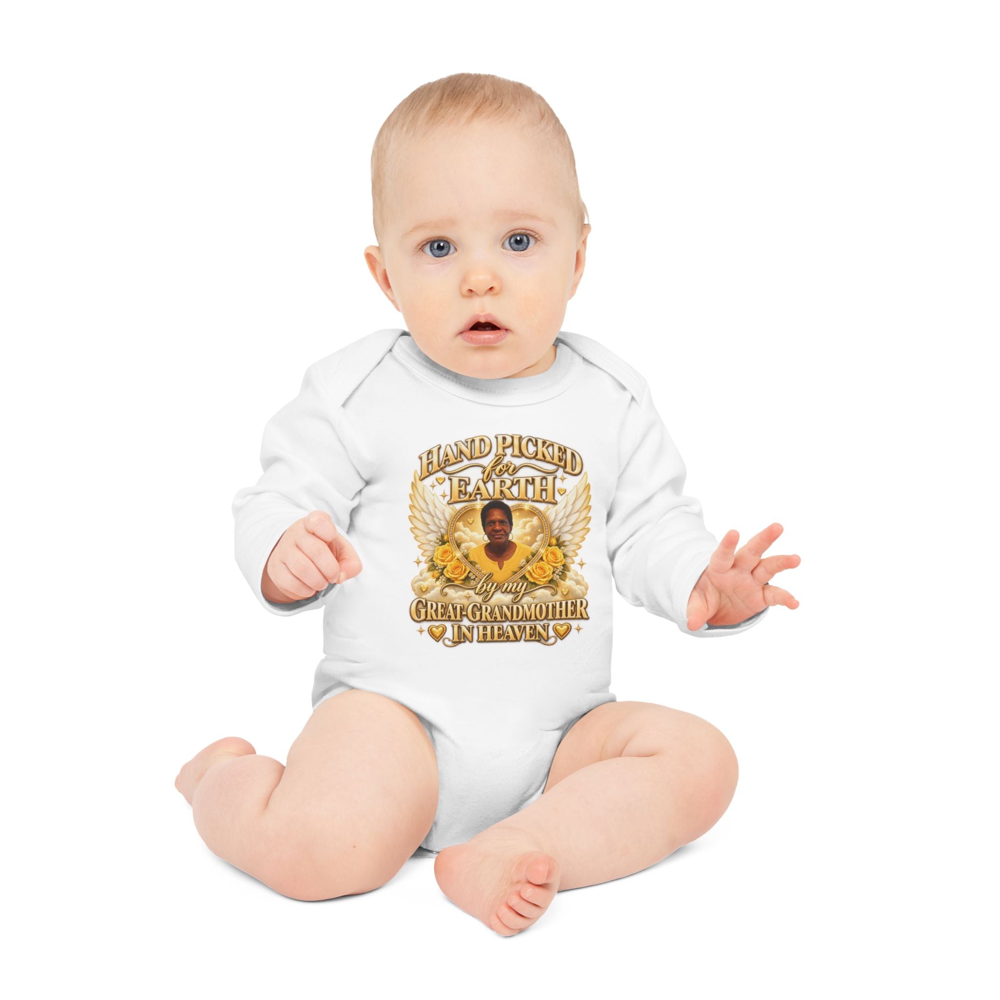 Mariah Infant Another Customized Smile 2 Long Sleeve Bodysuit "Handpicked for Earth by My Grandma in Heaven" – Memorial Baby Onesie